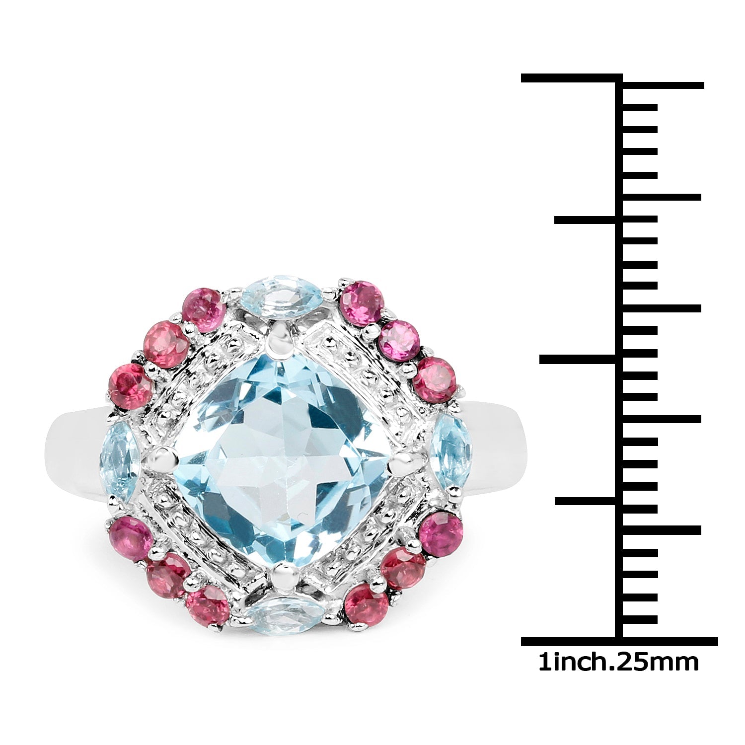 4.73 Carat Genuine Blue Topaz and Rhodolite .925 Sterling Silver Ring on sale at MyriadMart