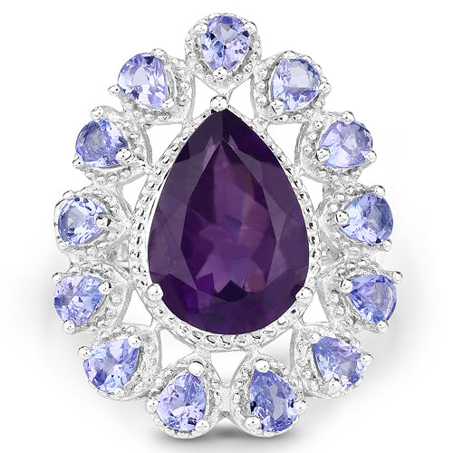 5.82 Carat Genuine Amethyst and Tanzanite .925 Sterling Silver Ring on sale at MyriadMart