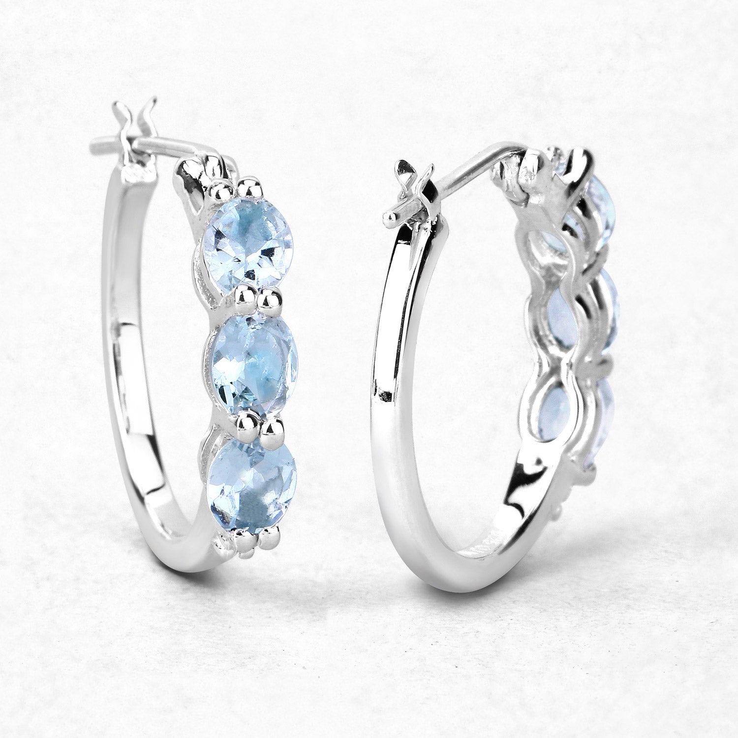 1.75 Carat Genuine Aquamarine and White Diamond .925 Sterling Silver Earrings on sale at MyriadMart