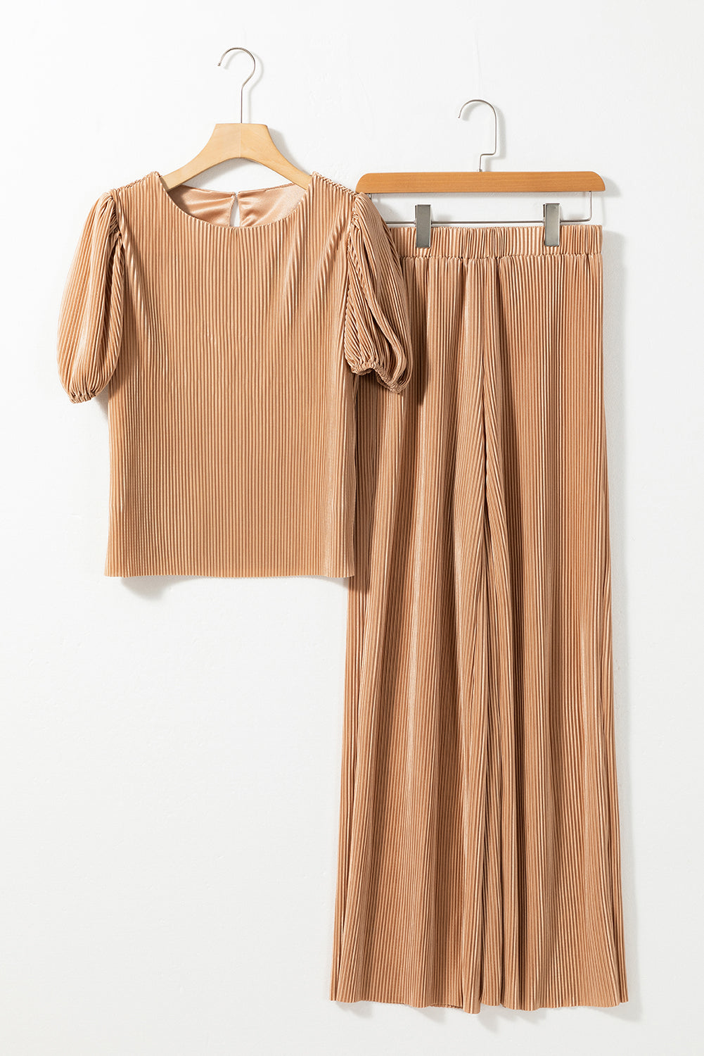 Round Neck Puff Sleeve Top and Pants Set