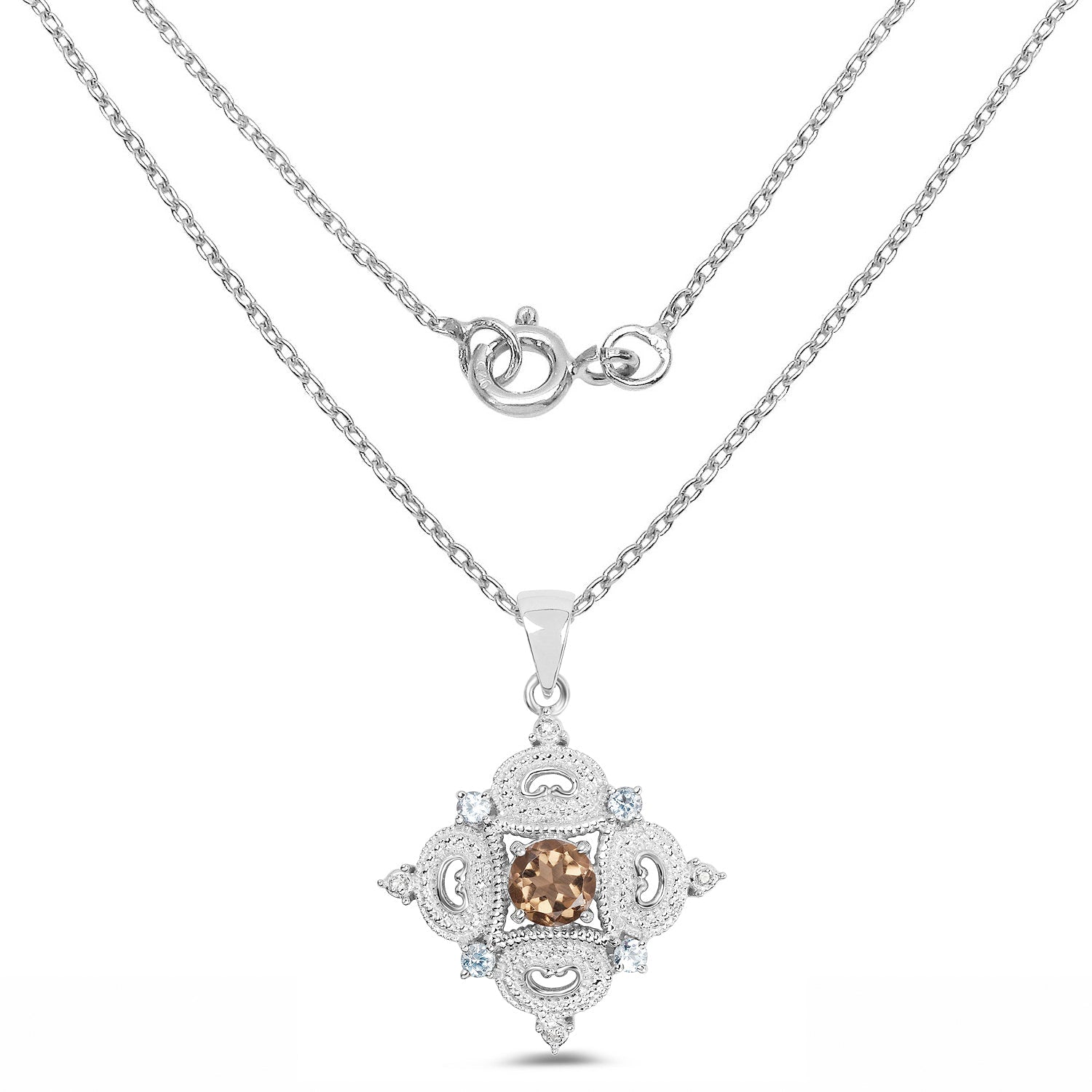 3.00 Carat Genuine Smoky Quartz, Blue Topaz and White Topaz .925 Sterling Silver Pendant on sale at MyriadMart