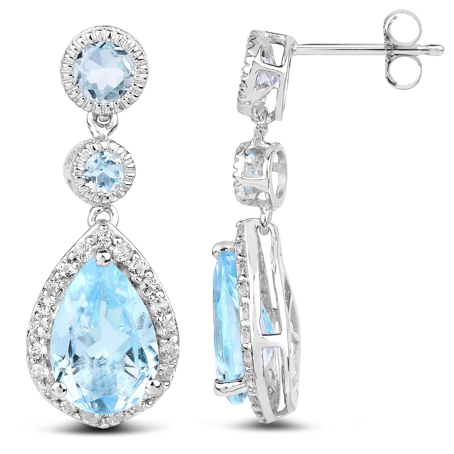 9.46 Carat Genuine Blue Topaz & White Topaz .925 Sterling Silver Earrings on sale at MyriadMart