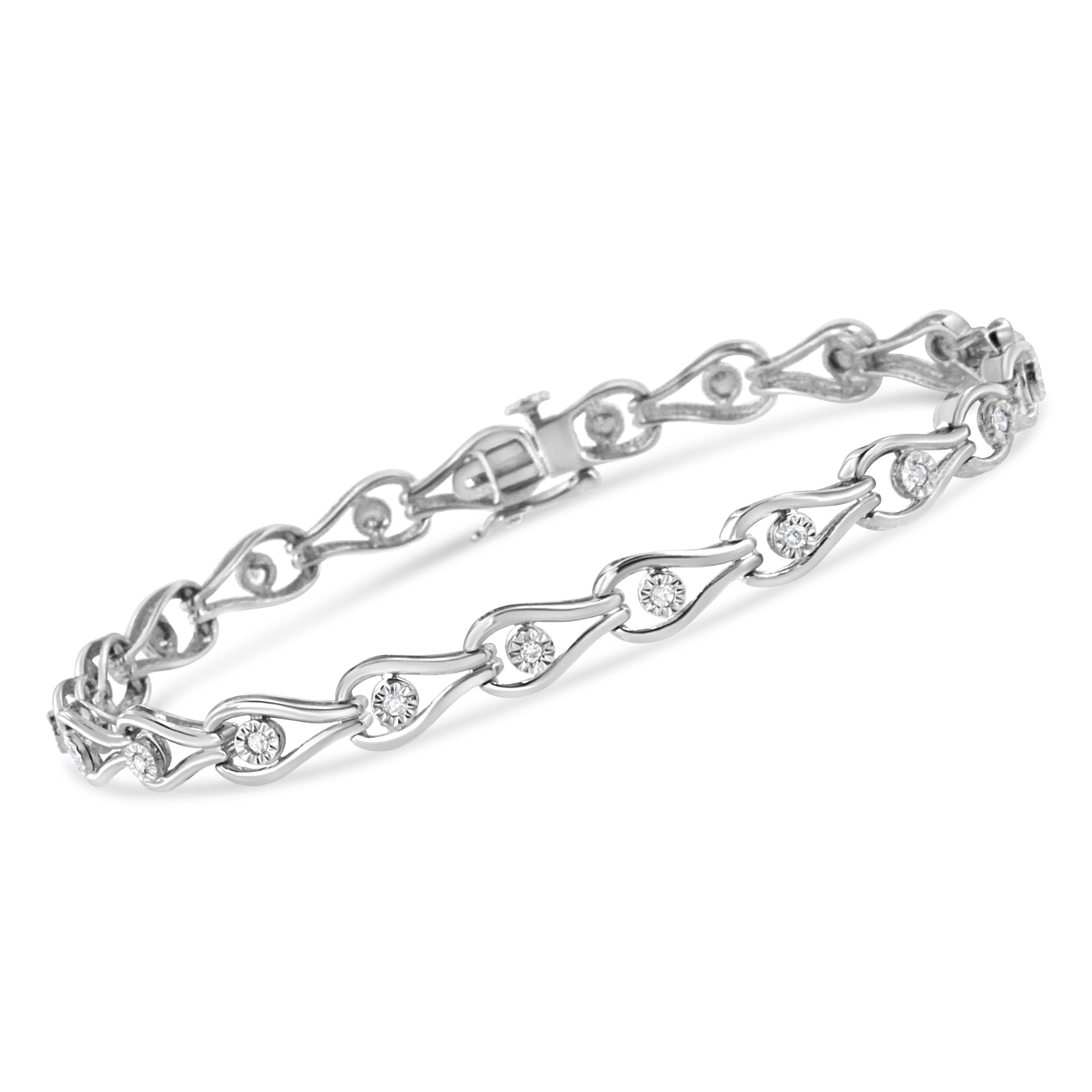 .925 Sterling Silver 1/10 Cttw Miracle-Set Diamond Pear Shape and Bezel Link Bracelet I-J Color, I3 Clarity - 7.25" on sale at MyriadMart