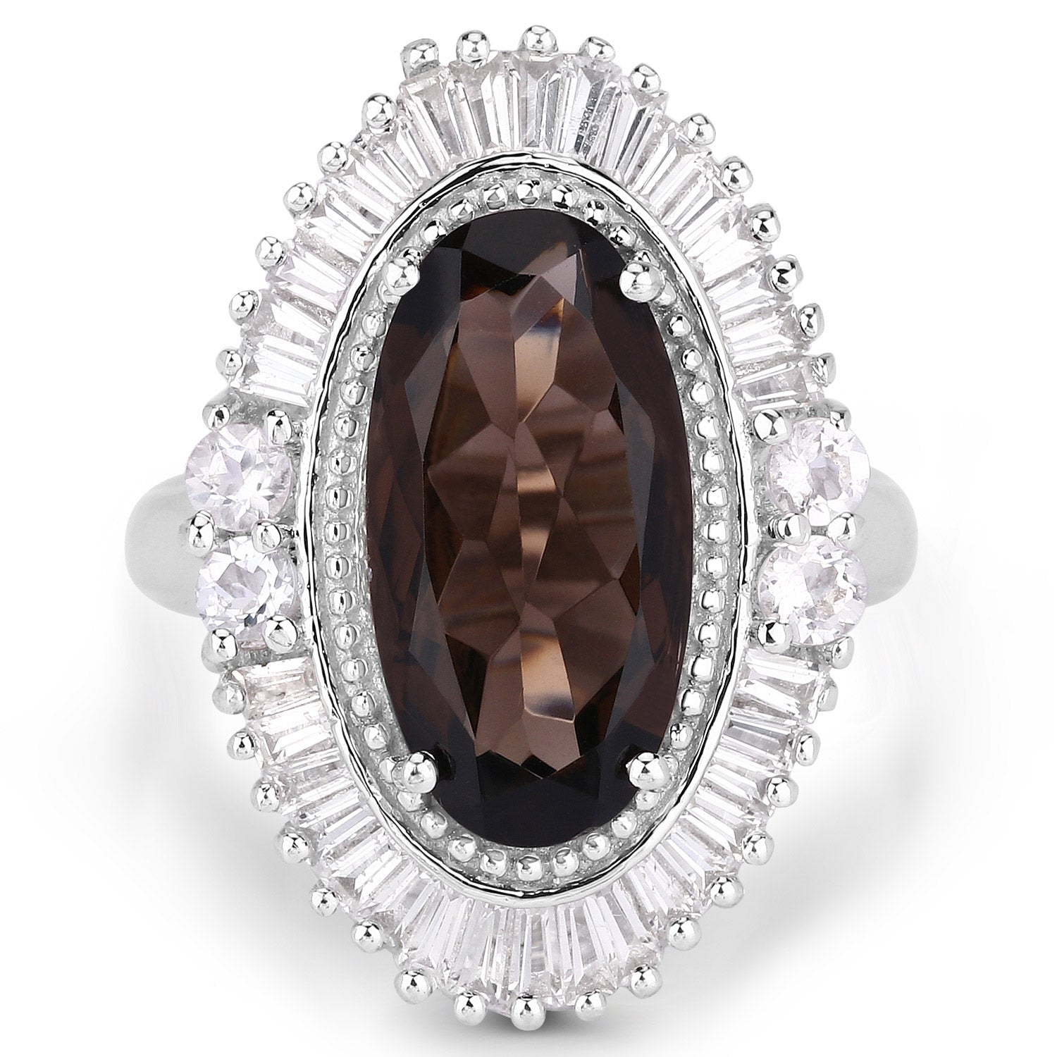8.12 Carat Genuine Smoky Quartz and White Topaz .925 Sterling Silver Ring on sale at MyriadMart