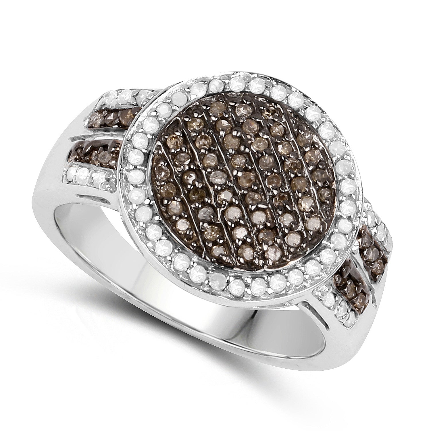 0.44 Carat Genuine Champagne Diamond and White Diamond .925 Sterling Silver Ring on sale at MyriadMart