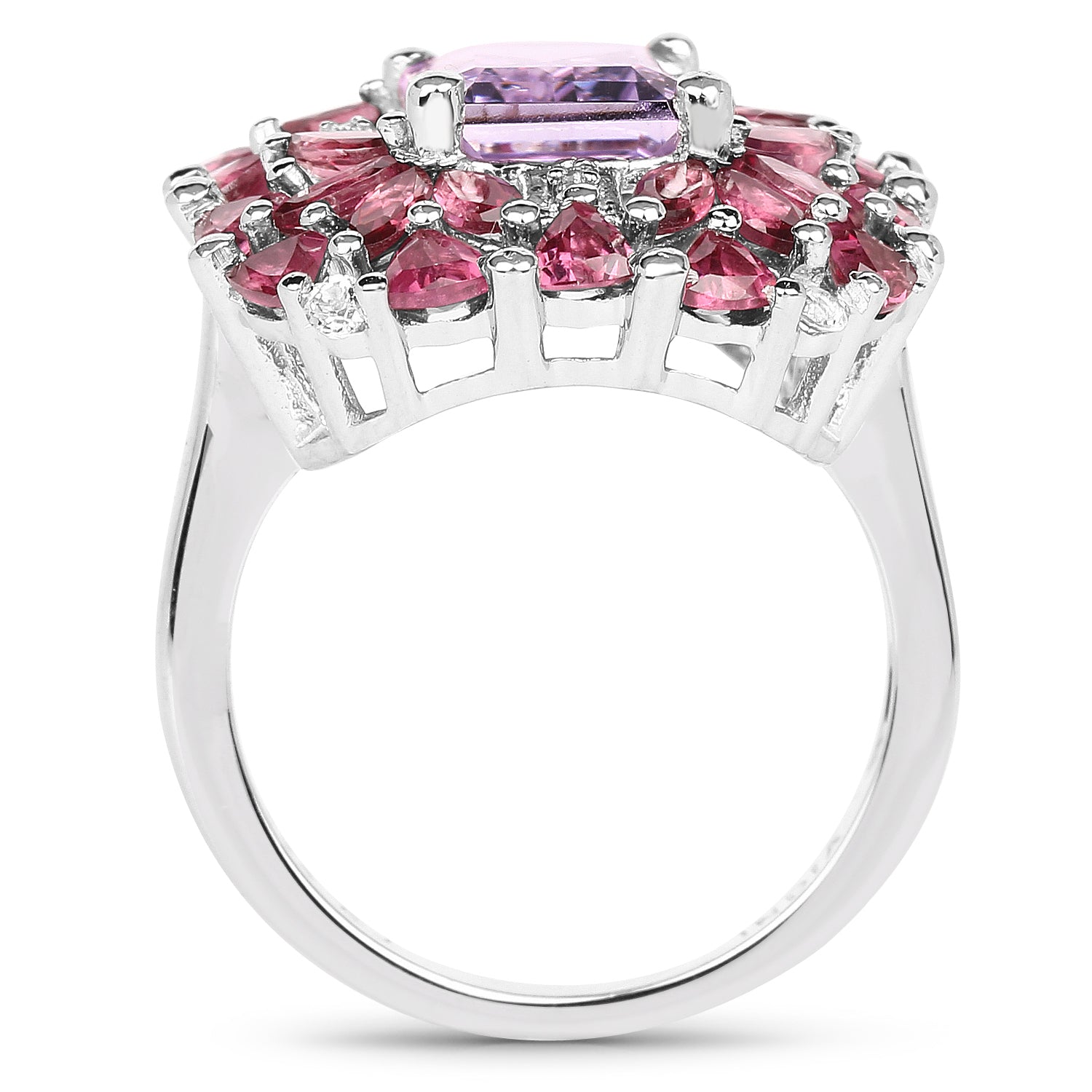 7.59 Carat Genuine Pink Amethyst, Rhodolite and White Topaz .925 Sterling Silver Ring on sale at MyriadMart