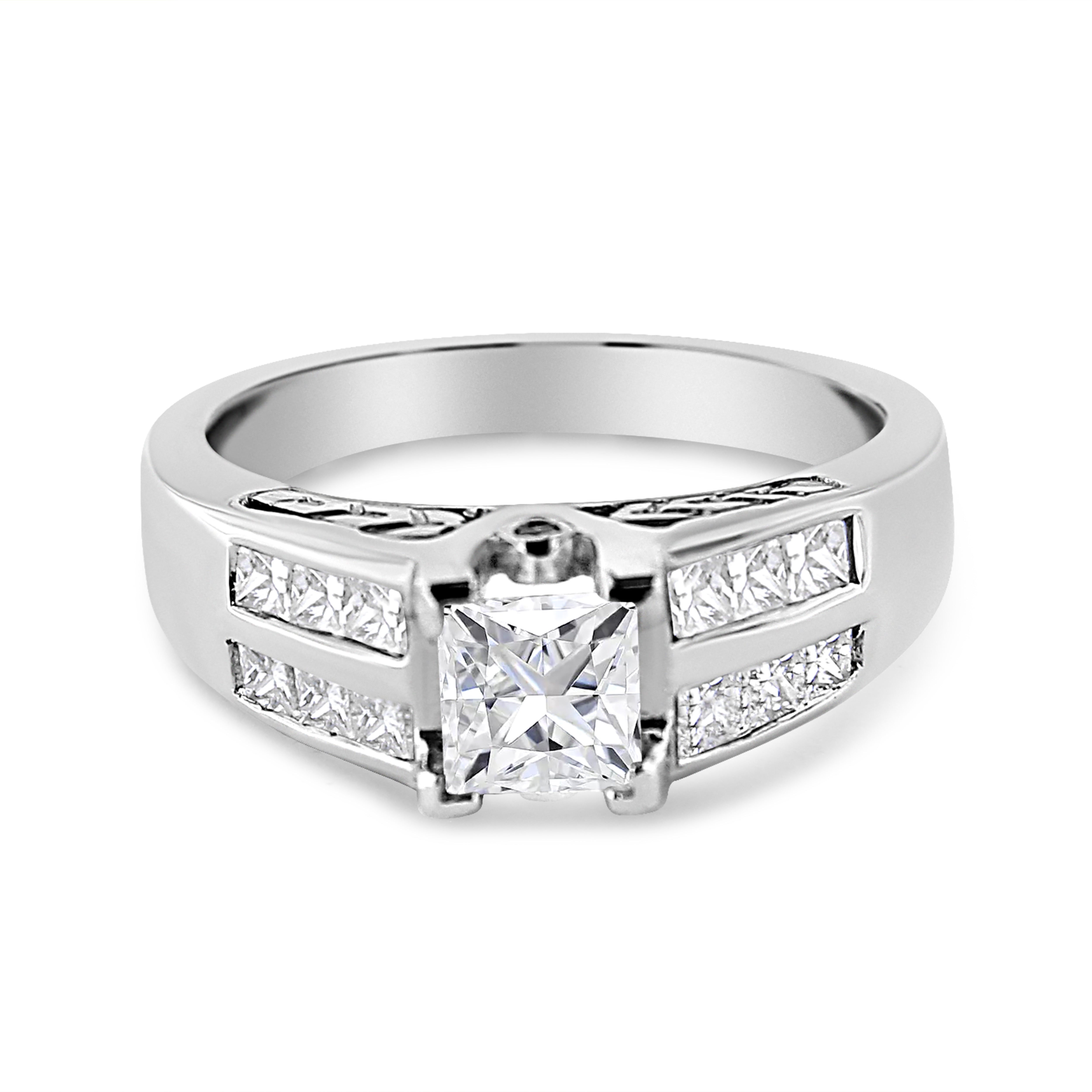 14K White Gold 1 1/4 Cttw Princess Cut Diamond Channel Set Engagement Ring H-I Color, SI1-SI2 Clarity - Ring Size 7 on sale at MyriadMart