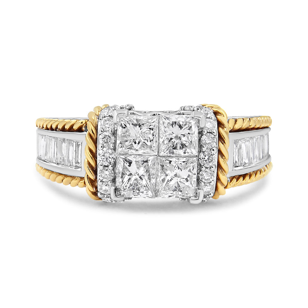 14K White and Yellow Gold 1 1/2 Cttw Invisible Set Princess-Cut Diamond Quad Style Engagement Ring H-I Color, SI2-I1 Clarity - Ring Size 7 on sale at MyriadMart