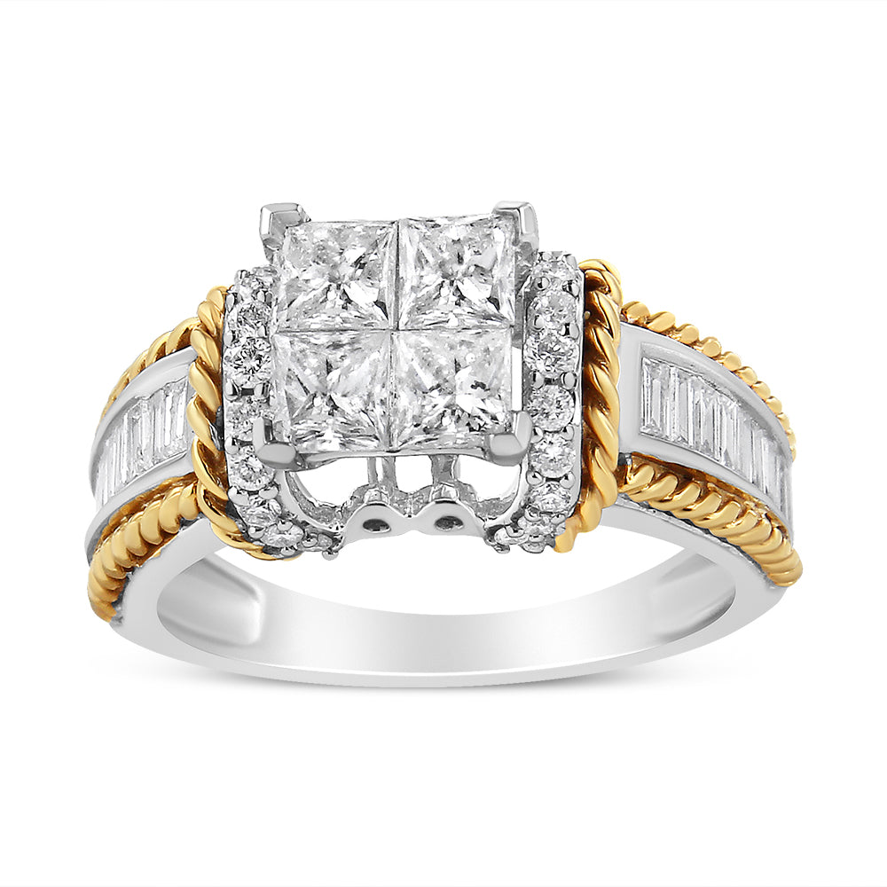 14K White and Yellow Gold 1 1/2 Cttw Invisible Set Princess-Cut Diamond Quad Style Engagement Ring H-I Color, SI2-I1 Clarity - Ring Size 7 on sale at MyriadMart