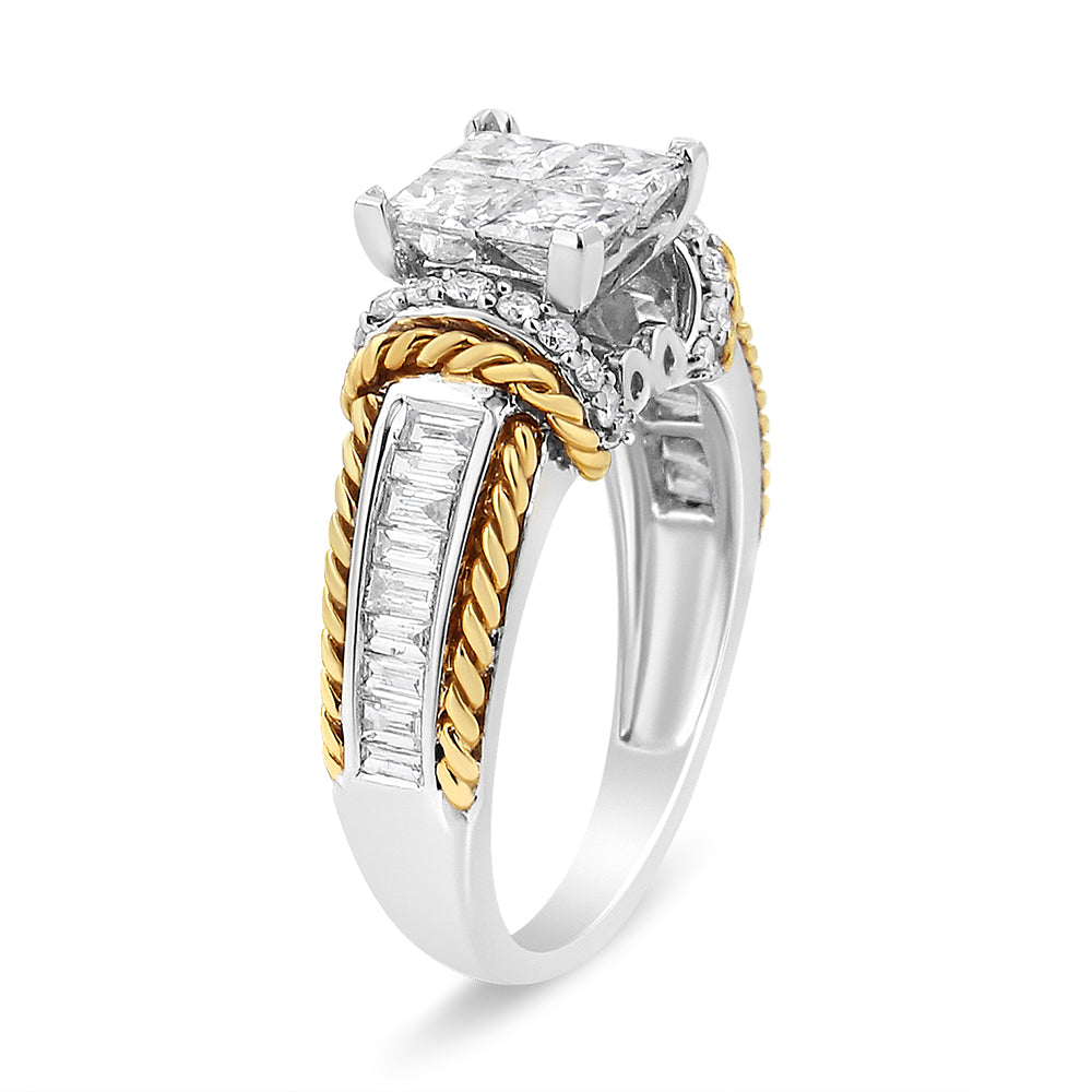 14K White and Yellow Gold 1 1/2 Cttw Invisible Set Princess-Cut Diamond Quad Style Engagement Ring H-I Color, SI2-I1 Clarity - Ring Size 7 on sale at MyriadMart