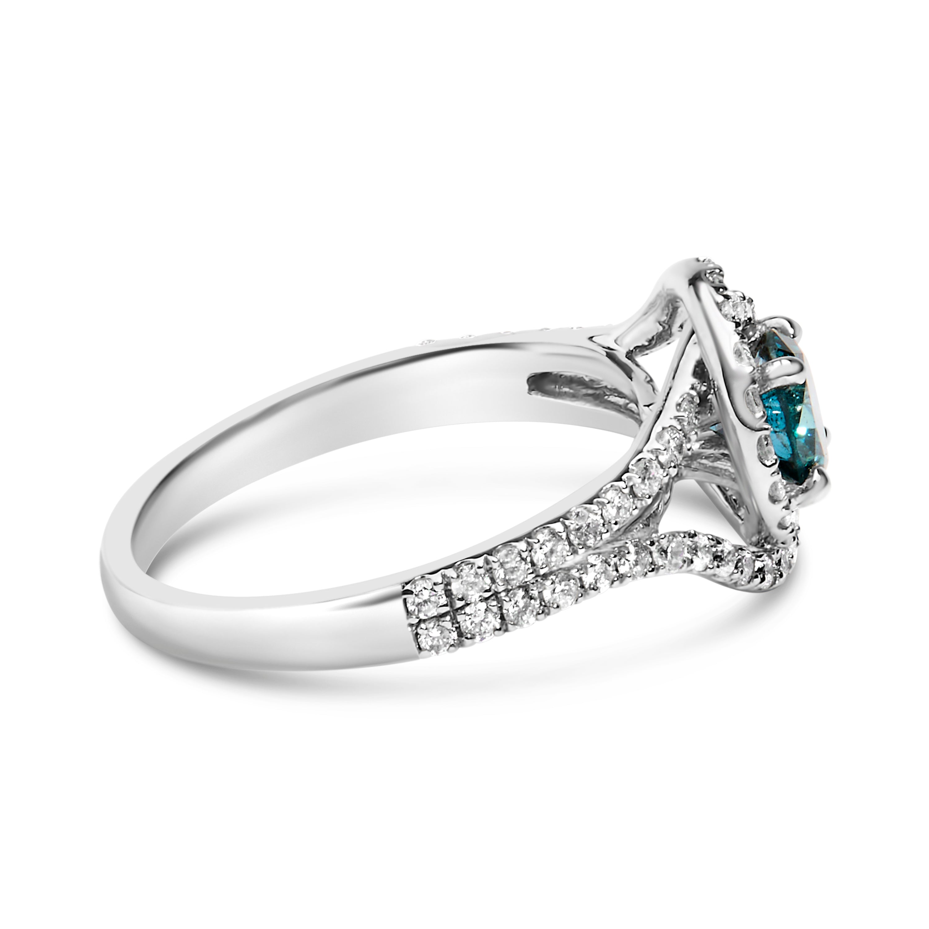 14K White Gold 1-1/3 Cttw White & Blue Diamond Interweaving Double Halo Cocktail Statement Ring G-H and Fancy Blue Color, SI2-I1 Clarity - Size 6 on sale at MyriadMart