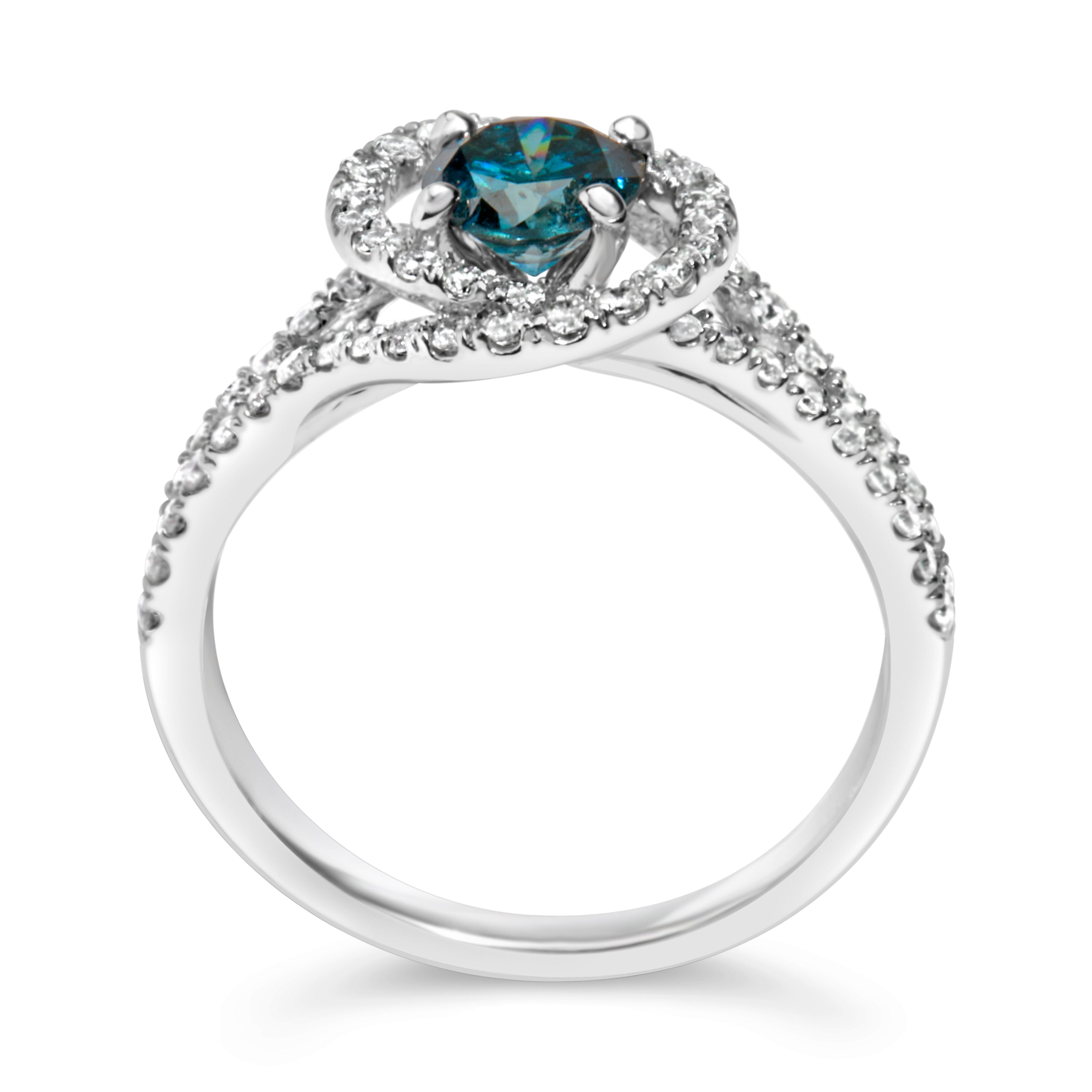 14K White Gold 1-1/3 Cttw White & Blue Diamond Interweaving Double Halo Cocktail Statement Ring G-H and Fancy Blue Color, SI2-I1 Clarity - Size 6 on sale at MyriadMart