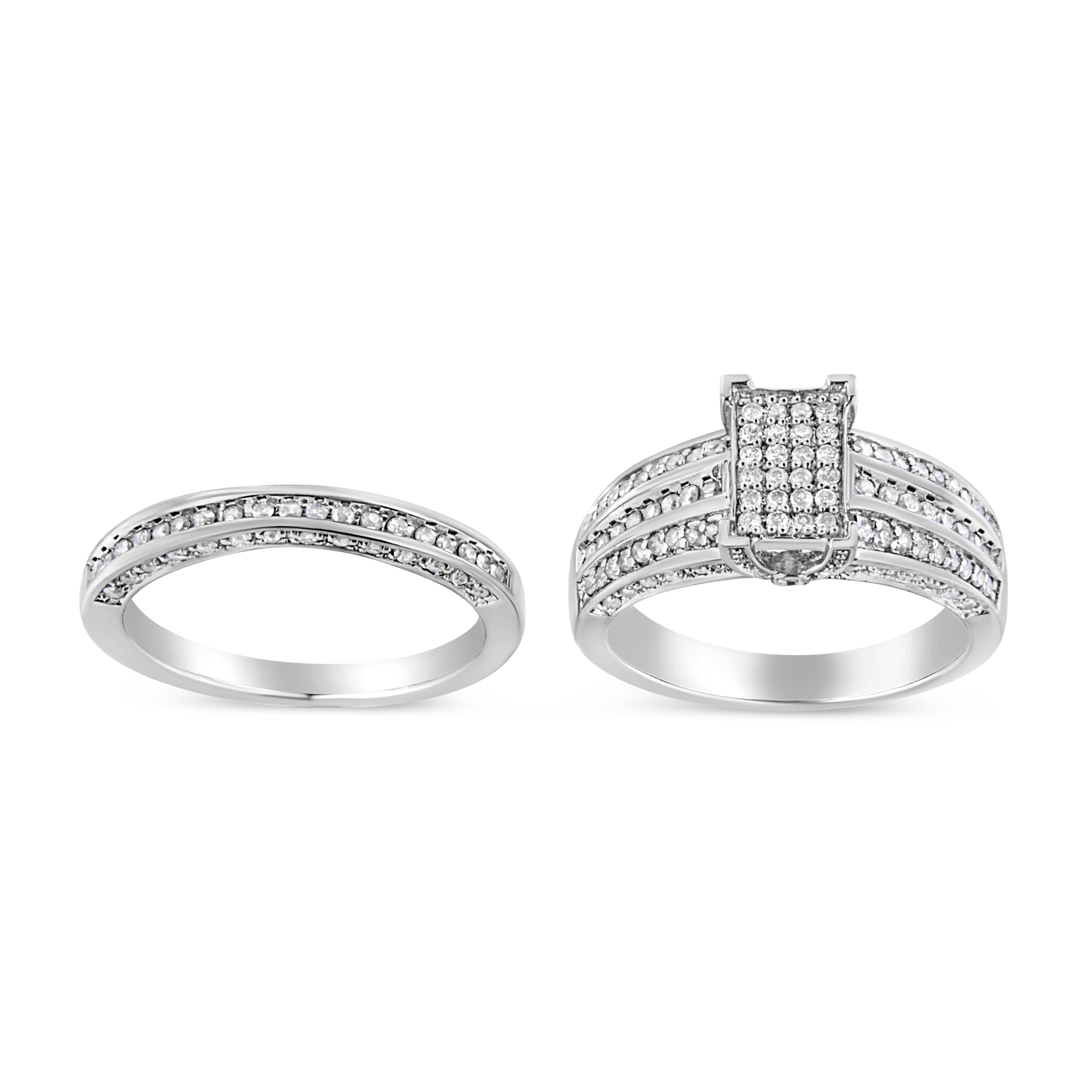 .925 Sterling Silver 3/4 Cttw Prong Set Round Diamond Composite Engagement Ring and Band Set I-J Color, I3 Clarity - Size 6.5 on sale at MyriadMart