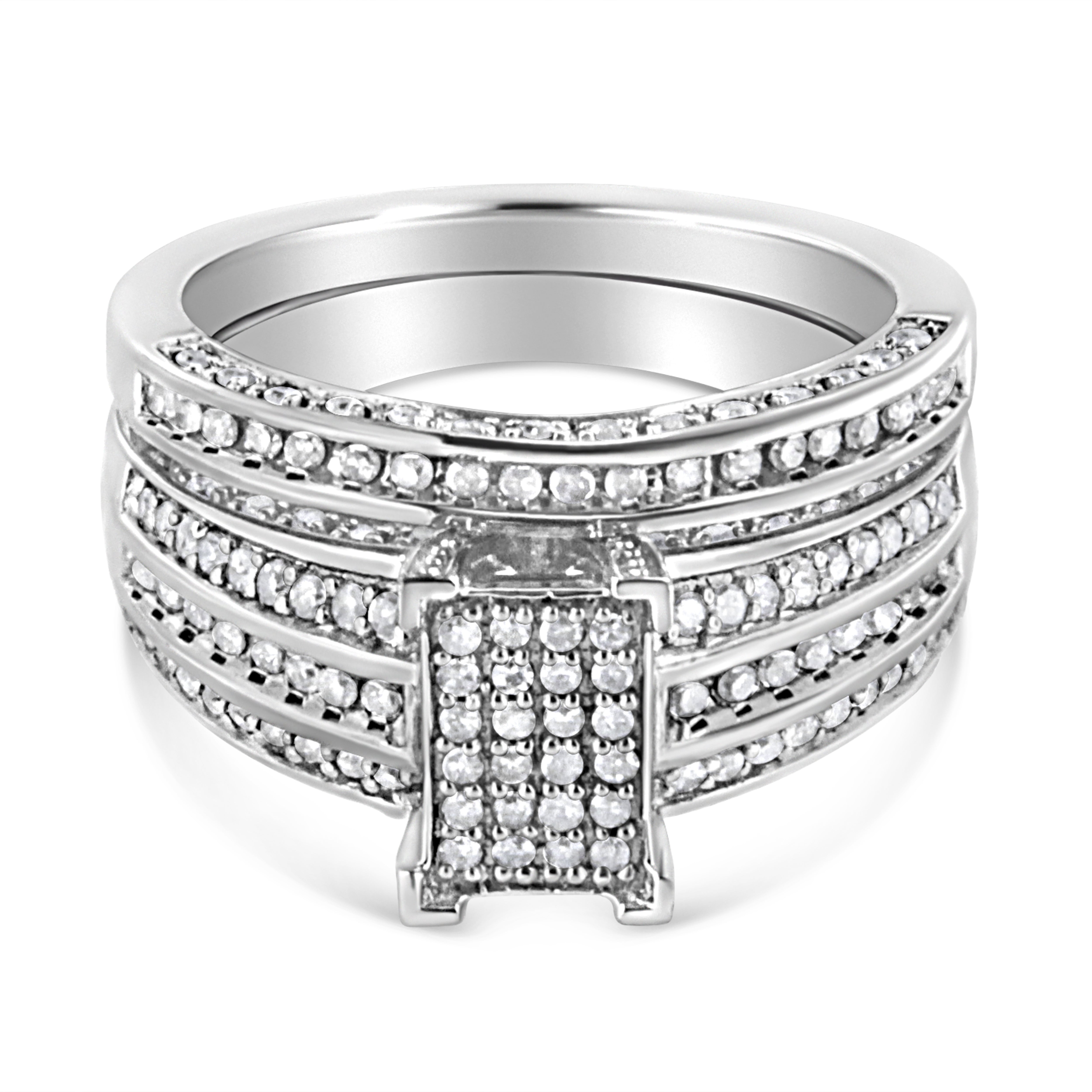 .925 Sterling Silver 3/4 Cttw Prong Set Round Diamond Composite Engagement Ring and Band Set I-J Color, I3 Clarity - Size 6.5 on sale at MyriadMart