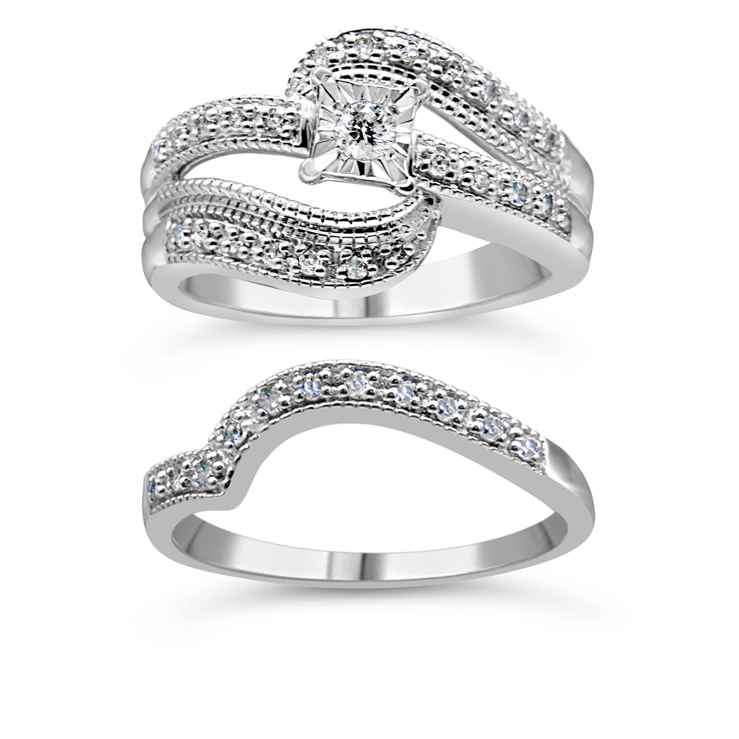 .925 Sterling Silver 1/3 Cttw Round Diamond Crisscross Engagement Ring Bridal Set H-I Color, I1-I2 Clarity - Size 7 on sale at MyriadMart