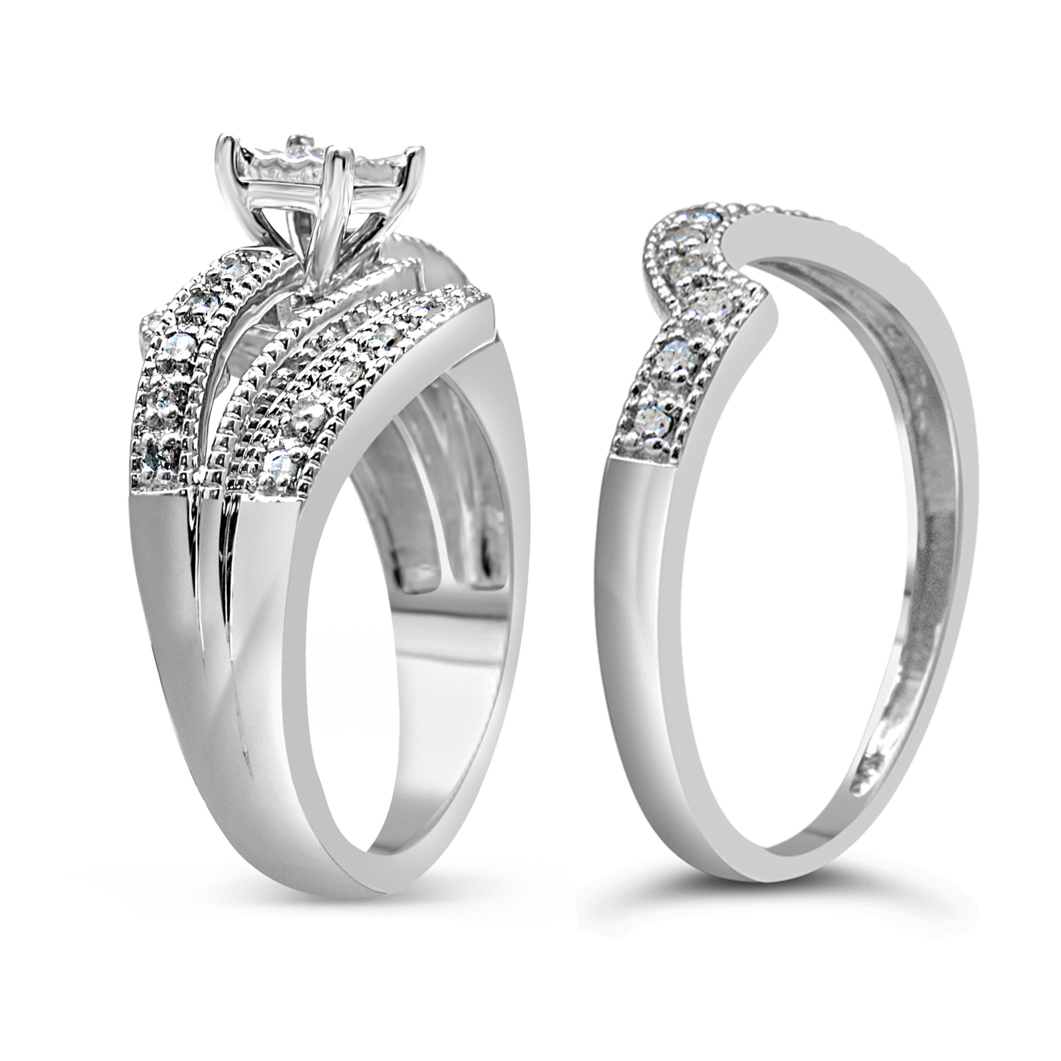 .925 Sterling Silver 1/3 Cttw Round Diamond Crisscross Engagement Ring Bridal Set H-I Color, I1-I2 Clarity - Size 7 on sale at MyriadMart