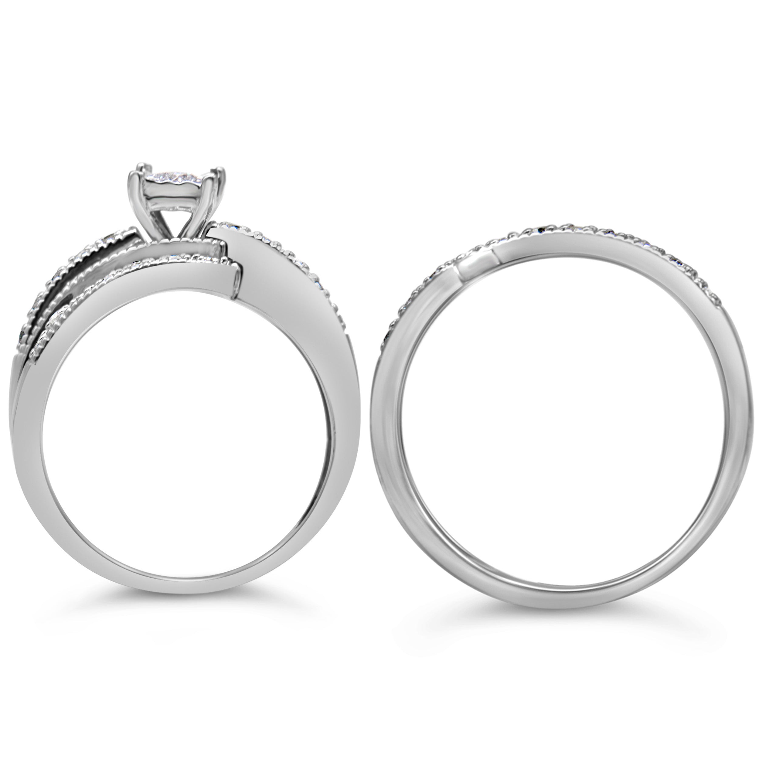 .925 Sterling Silver 1/3 Cttw Round Diamond Crisscross Engagement Ring Bridal Set H-I Color, I1-I2 Clarity - Size 7 on sale at MyriadMart