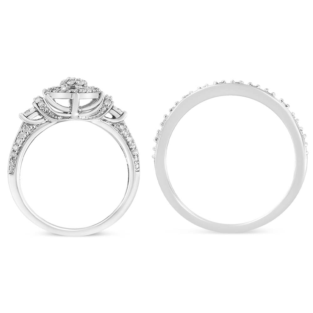 .925 Sterling Silver 1/3 Cttw Diamond 7 Stone Cluster and Halo Engagement Ring and Wedding Band Set I-J Color, I1-I2 Clarity - Size 7 on sale at MyriadMart