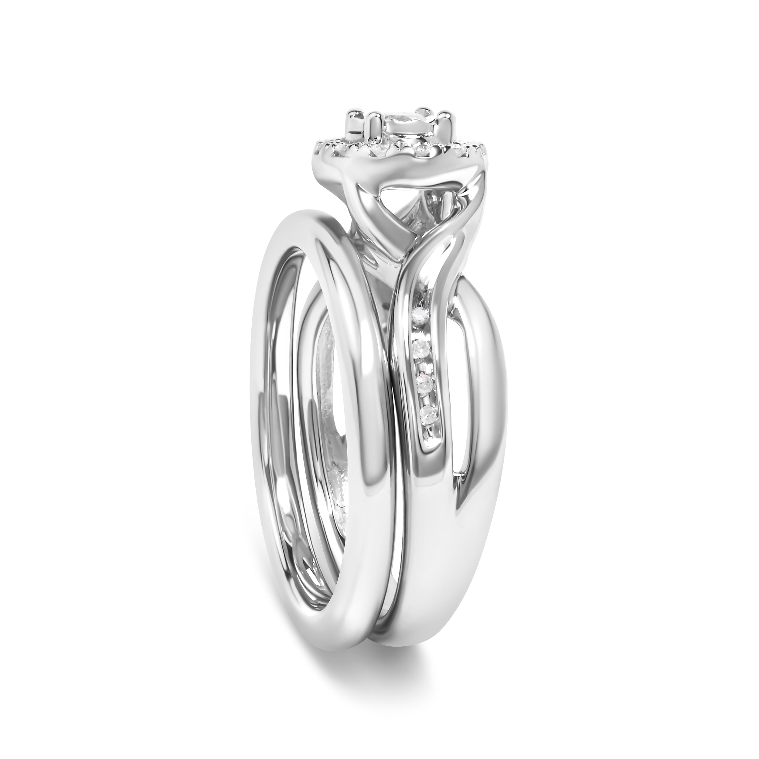 .925 Sterling Silver 1/7 Cttw Diamond Halo Bypass Engagement Ring and Wedding Band Set I-J Color, I3 Clarity - Size 7 on sale at MyriadMart