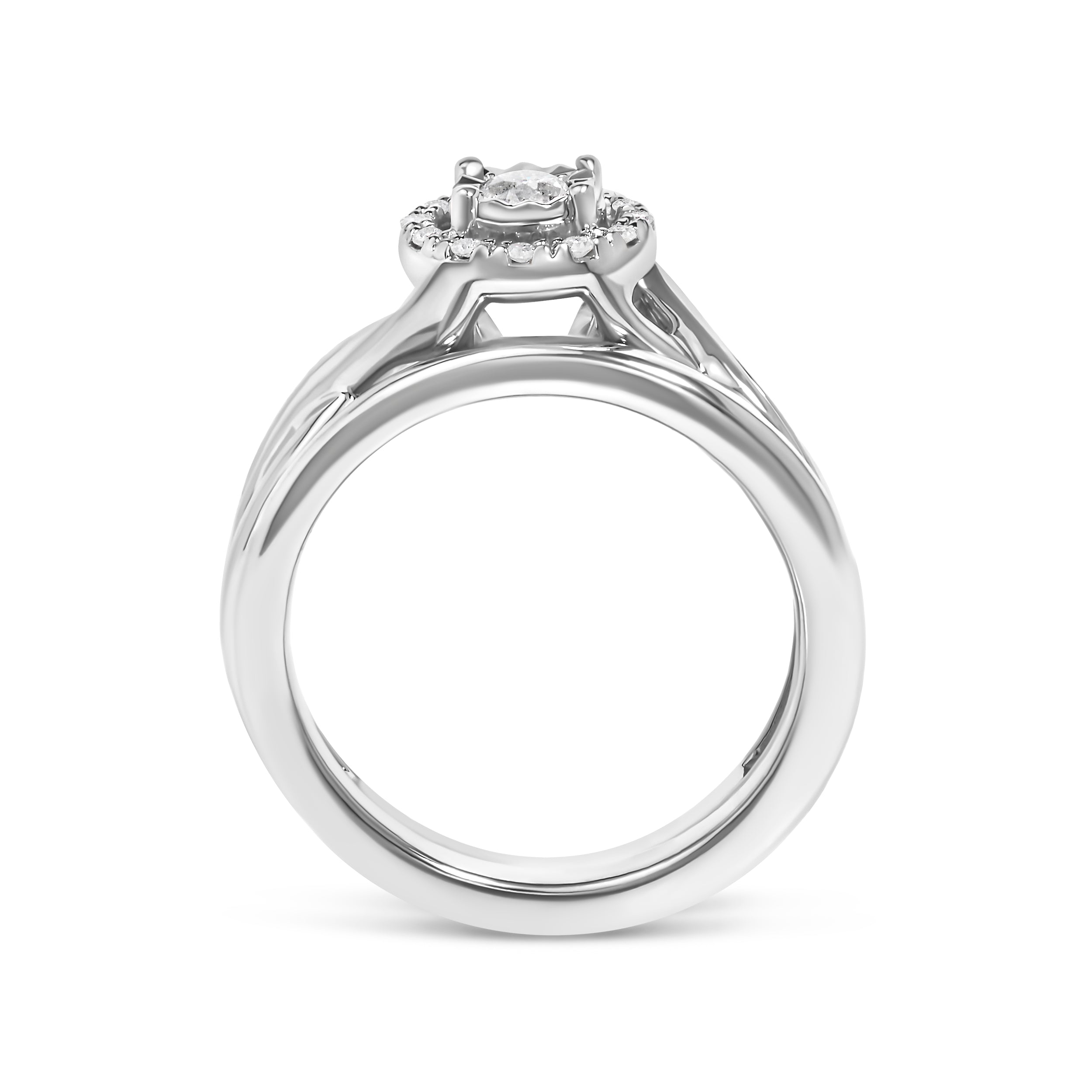 .925 Sterling Silver 1/7 Cttw Diamond Halo Bypass Engagement Ring and Wedding Band Set I-J Color, I3 Clarity - Size 7 on sale at MyriadMart