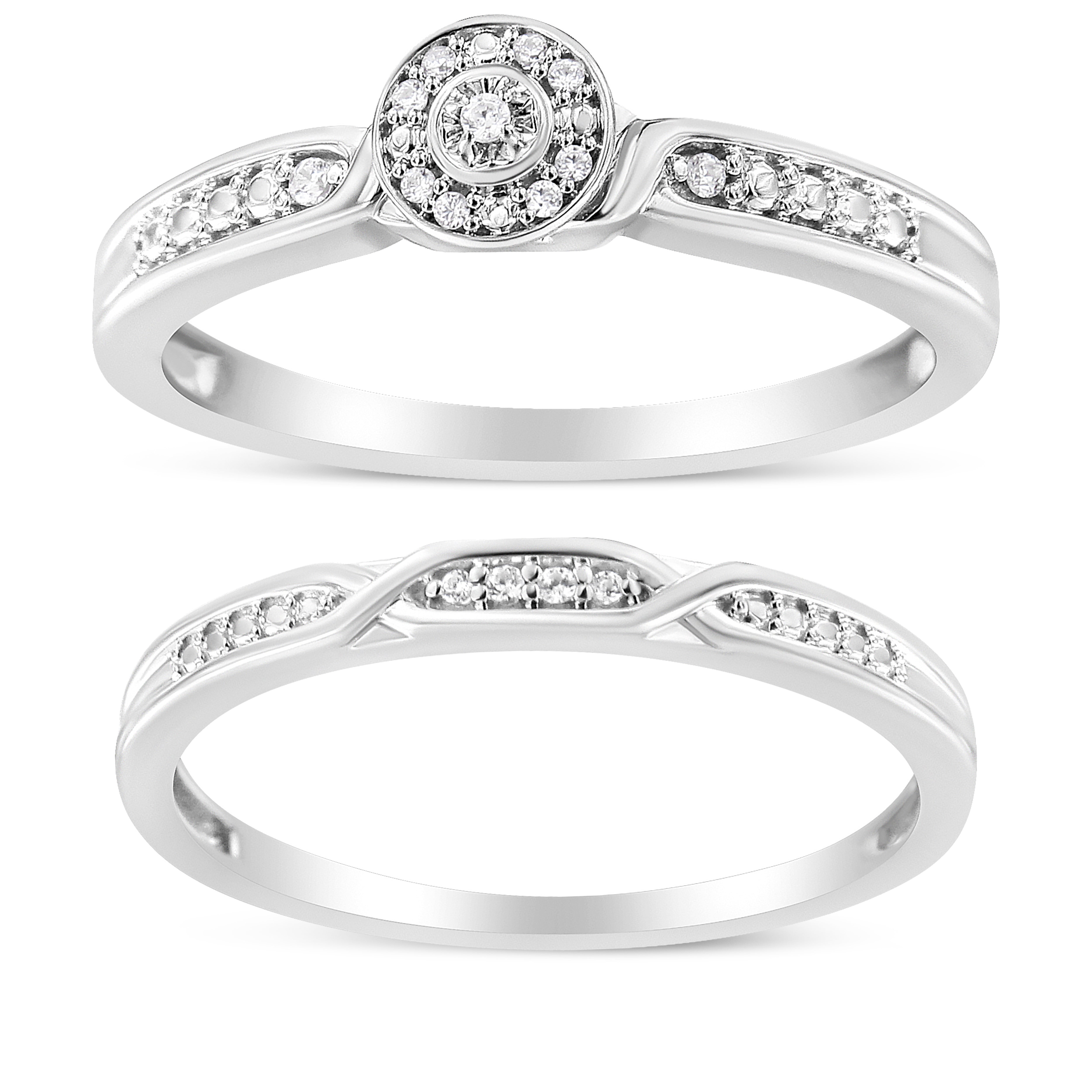 .925 Sterling Silver Diamond Accent Frame Twist Shank Bridal Set Ring and Band I-J Color, I3 Clarity - Size 7 on sale at MyriadMart