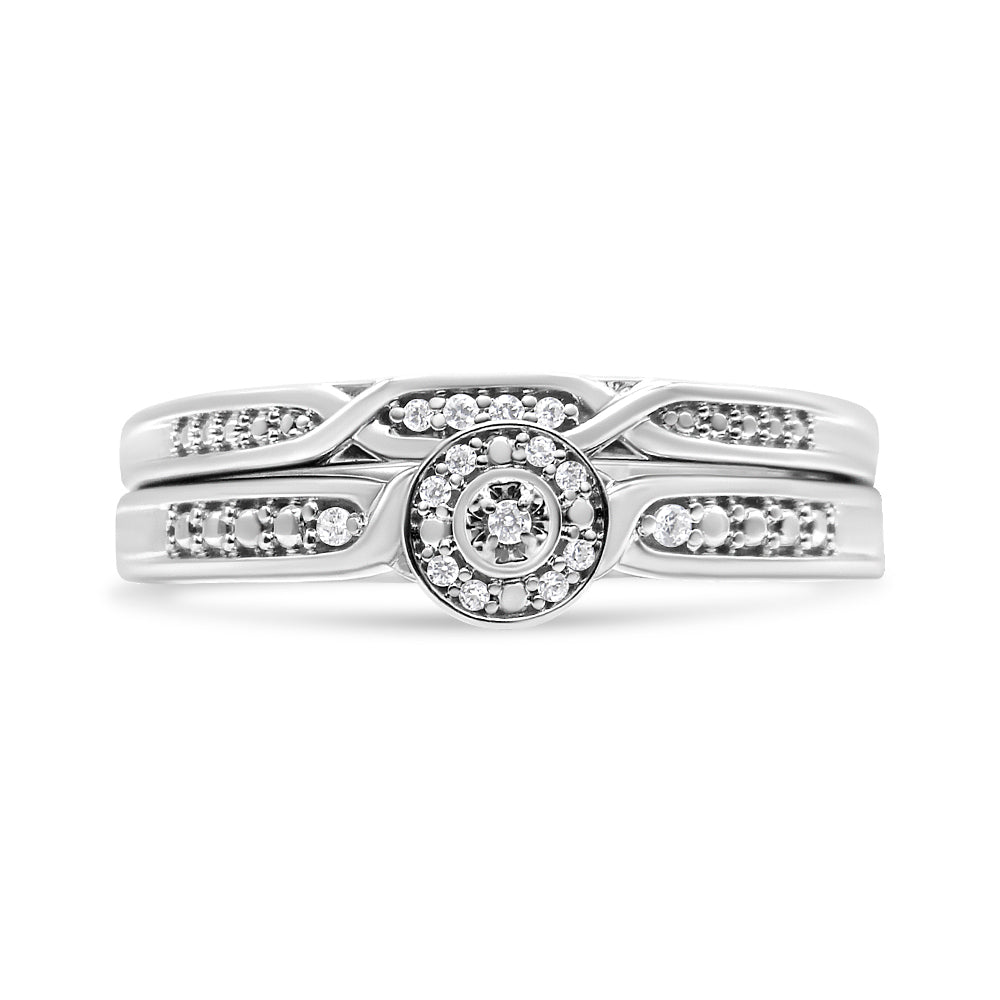 .925 Sterling Silver Diamond Accent Frame Twist Shank Bridal Set Ring and Band I-J Color, I3 Clarity - Size 7 on sale at MyriadMart