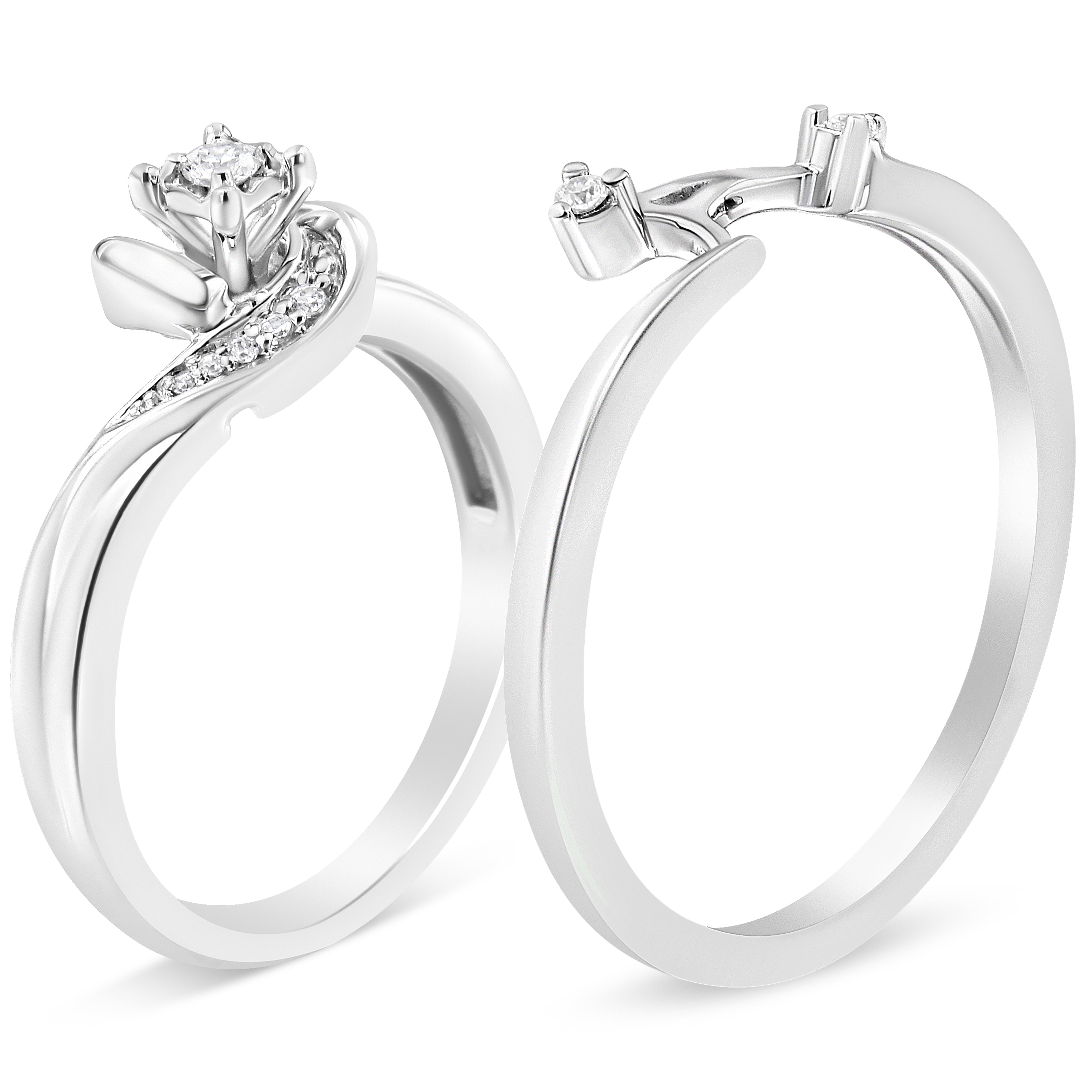 .925 Sterling Silver 1/10 Cttw Diamond Swirl and Bypass Bridal Set Ring and Band I-J Color, I3 Clarity - Size 7 on sale at MyriadMart