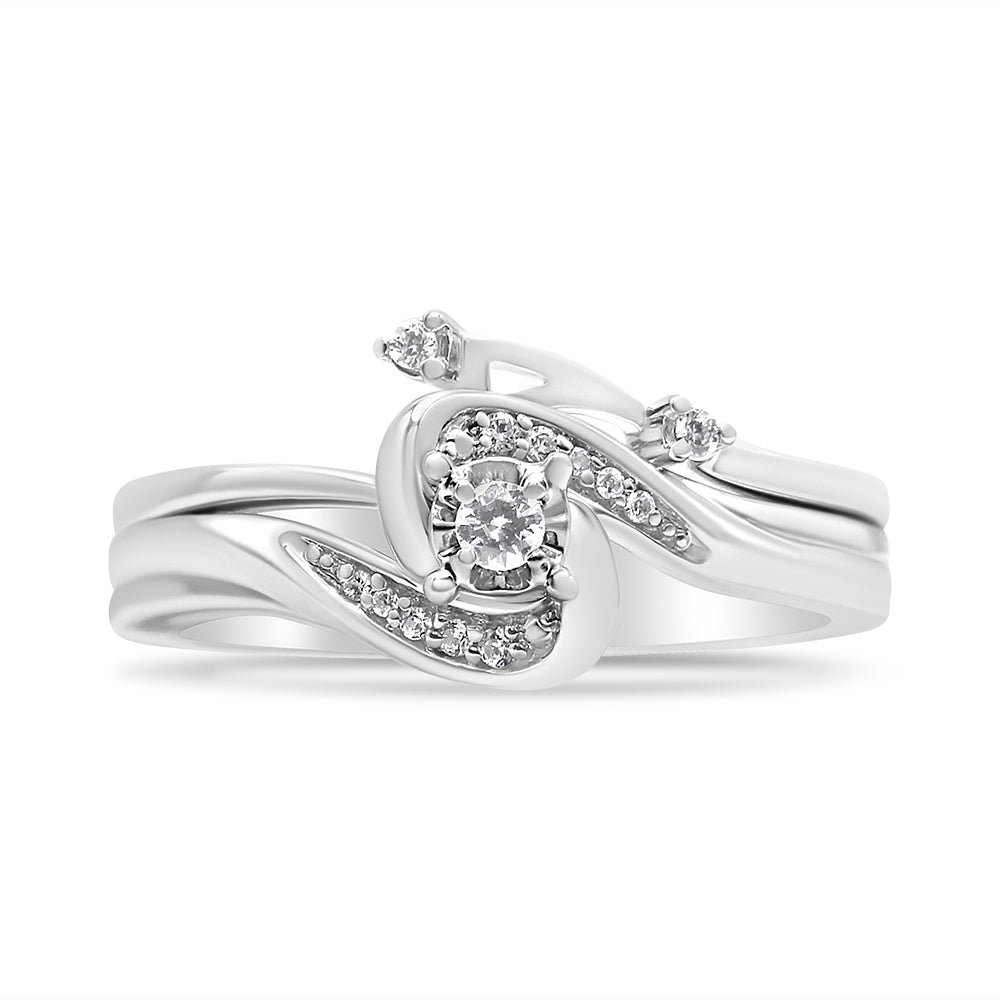 .925 Sterling Silver 1/10 Cttw Diamond Swirl and Bypass Bridal Set Ring and Band I-J Color, I3 Clarity - Size 7 on sale at MyriadMart
