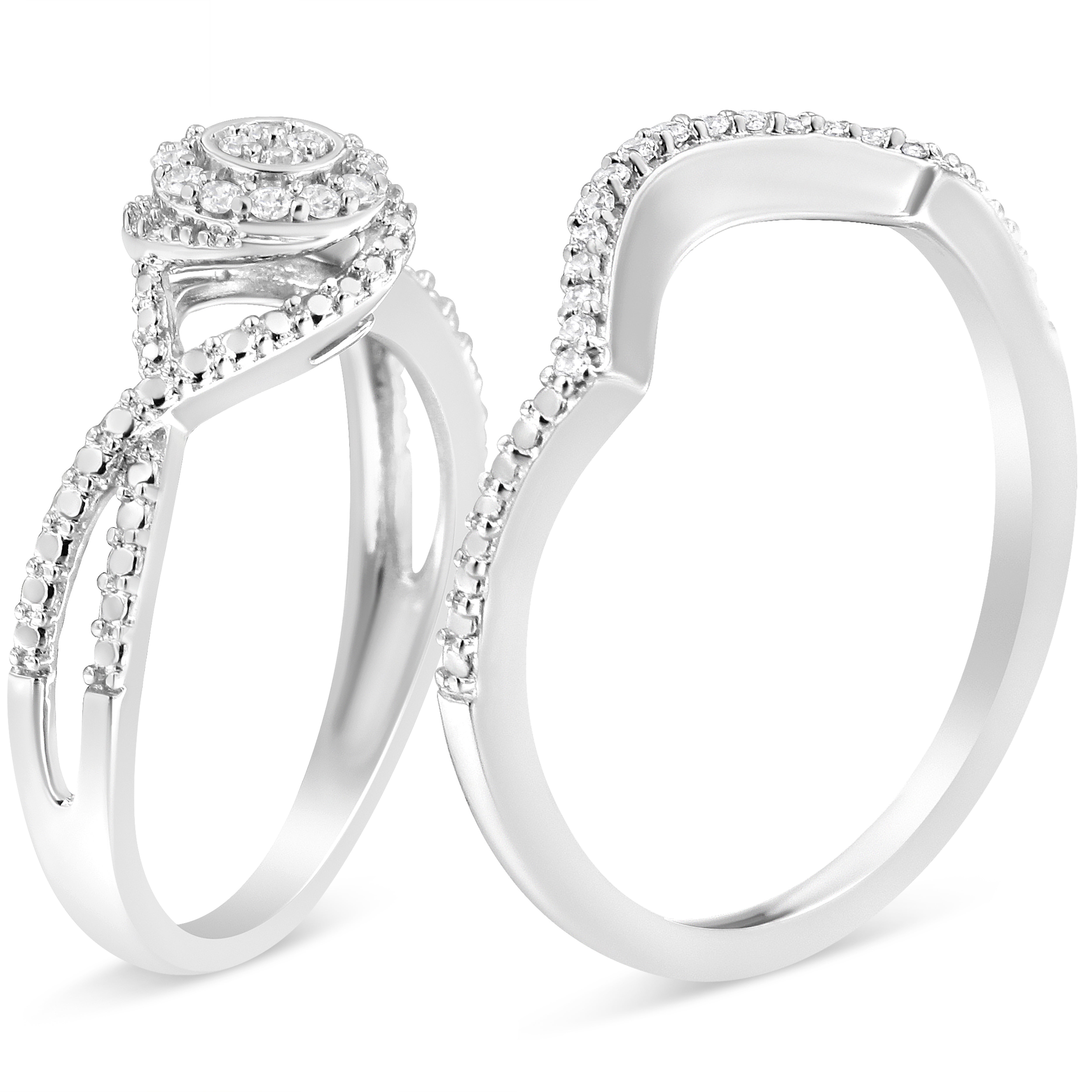.925 Sterling Silver 1/6 Cttw Diamond Composite Halo and Split Shank Bridal Set Ring and Band I-J Color, I3 Clarity - Size 7 on sale at MyriadMart