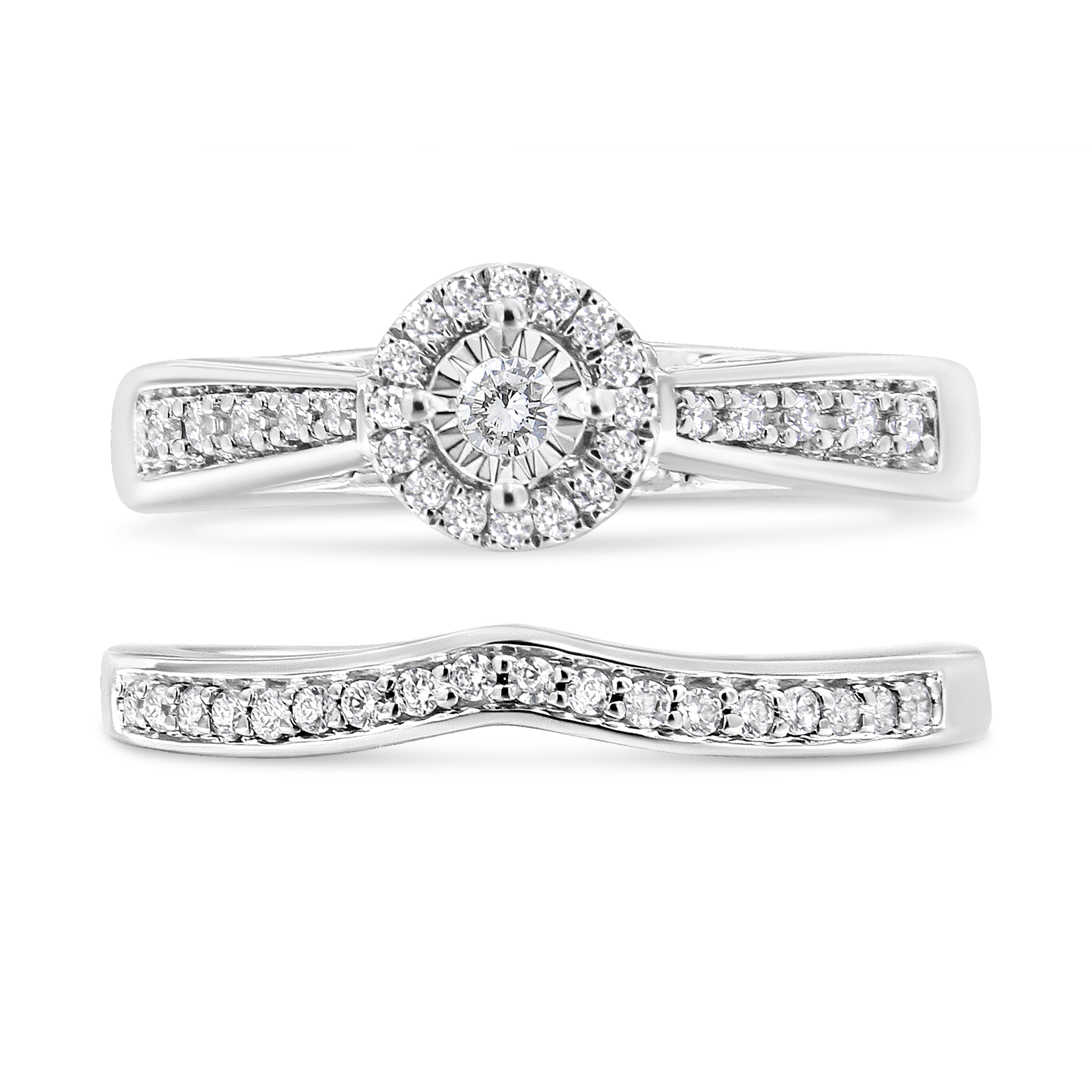 .925 Sterling Silver 1/3 Cttw Diamond Halo and Pave Shank Engagement Ring Set I-J Color, I3 Clarity - Ring Size 7 on sale at MyriadMart