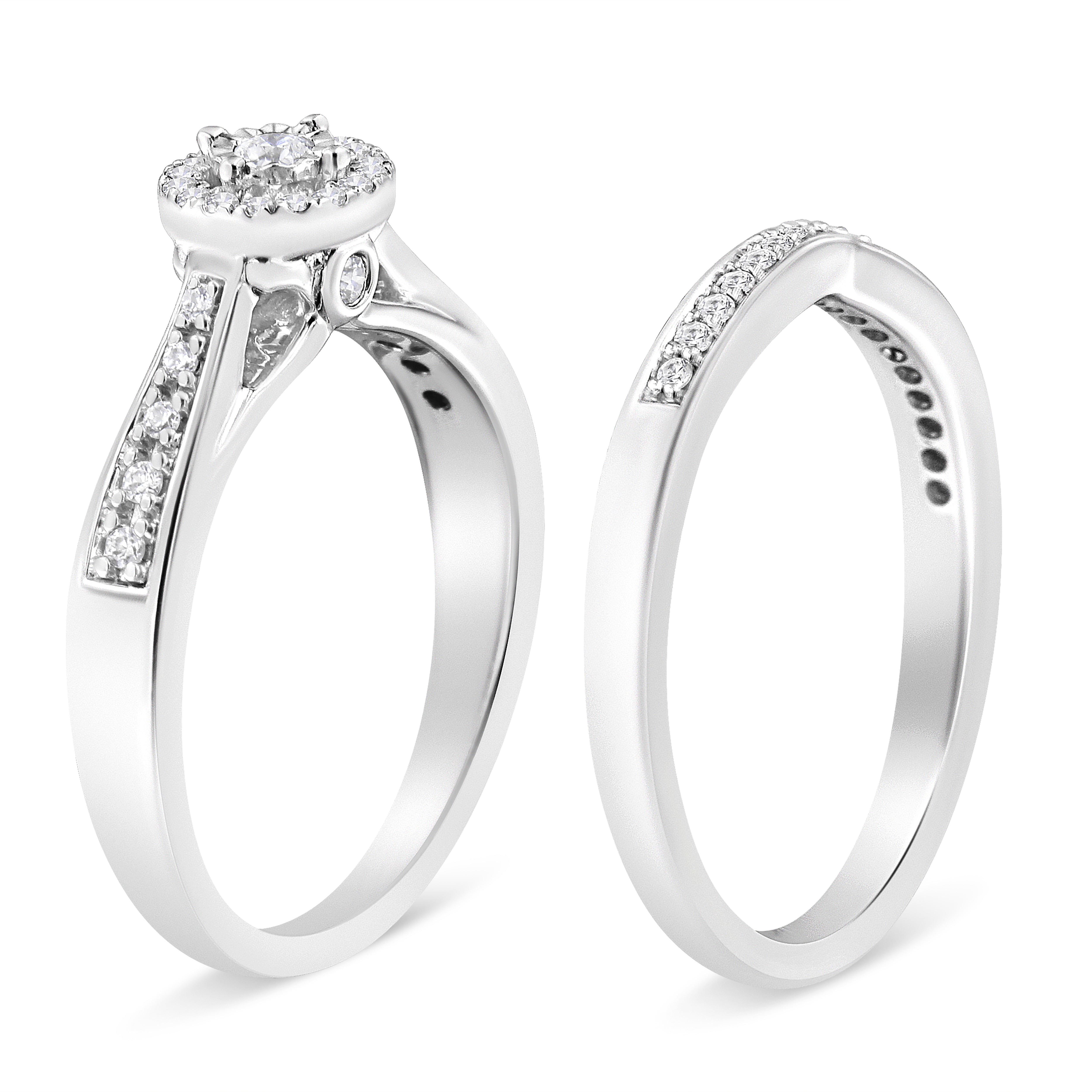 .925 Sterling Silver 1/3 Cttw Diamond Halo and Pave Shank Engagement Ring Set I-J Color, I3 Clarity - Ring Size 7 on sale at MyriadMart