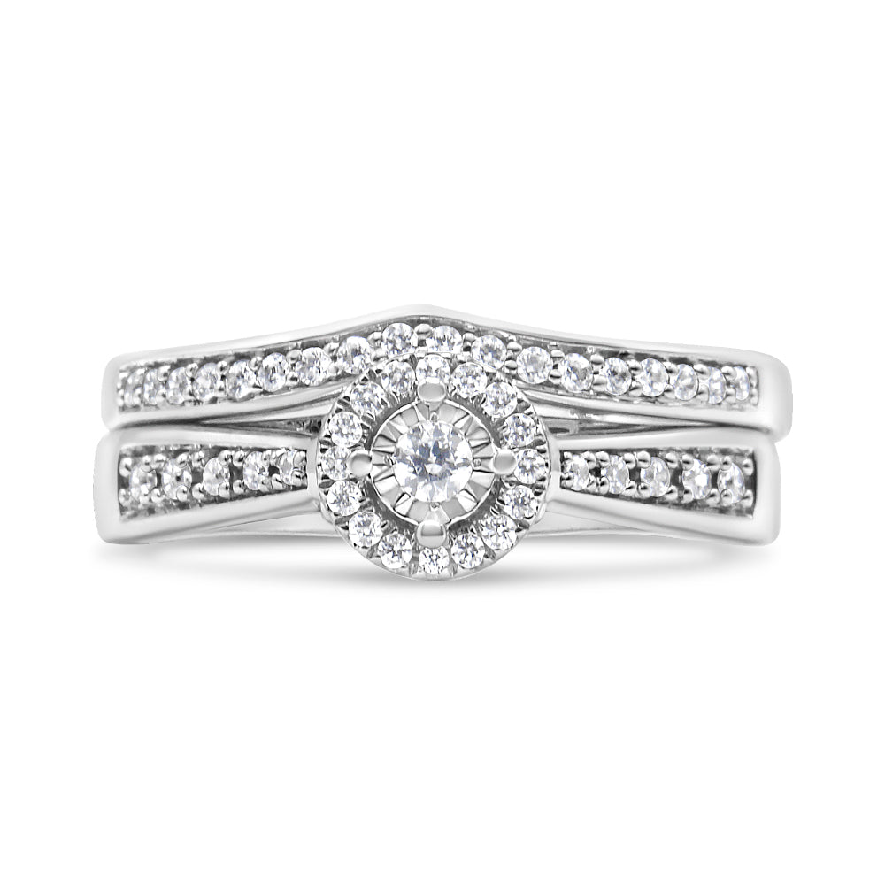 .925 Sterling Silver 1/3 Cttw Diamond Halo and Pave Shank Engagement Ring Set I-J Color, I3 Clarity - Ring Size 7 on sale at MyriadMart