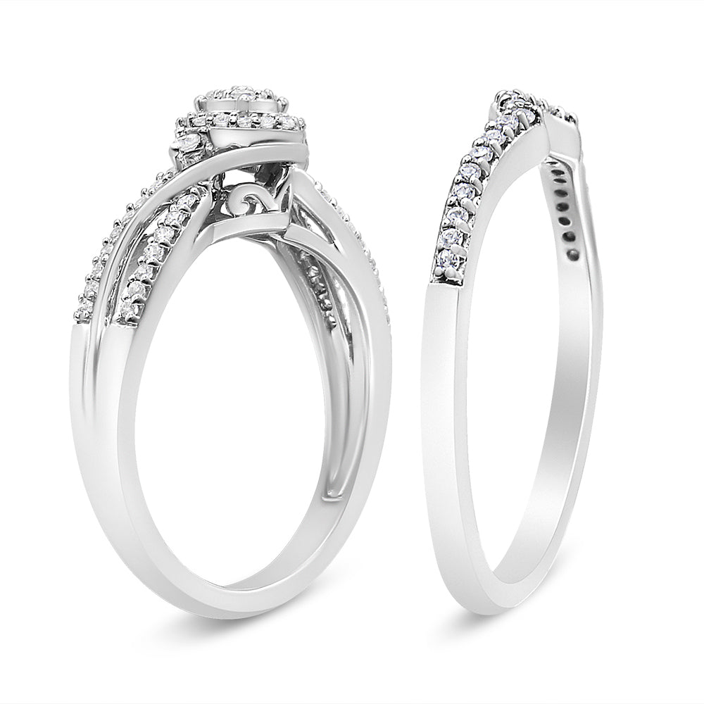 .925 Sterling Silver 1/3 Cttw Composite Diamond Frame Bypass Bridal Set Ring and Band I-J Color, I2-I3 Clarity - Ring Size 7 on sale at MyriadMart
