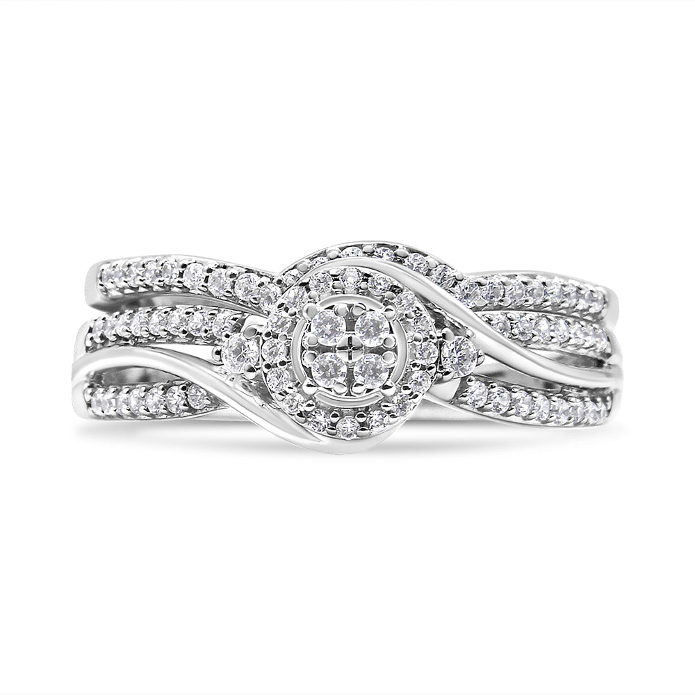 .925 Sterling Silver 1/3 Cttw Composite Diamond Frame Bypass Bridal Set Ring and Band I-J Color, I2-I3 Clarity - Ring Size 7 on sale at MyriadMart