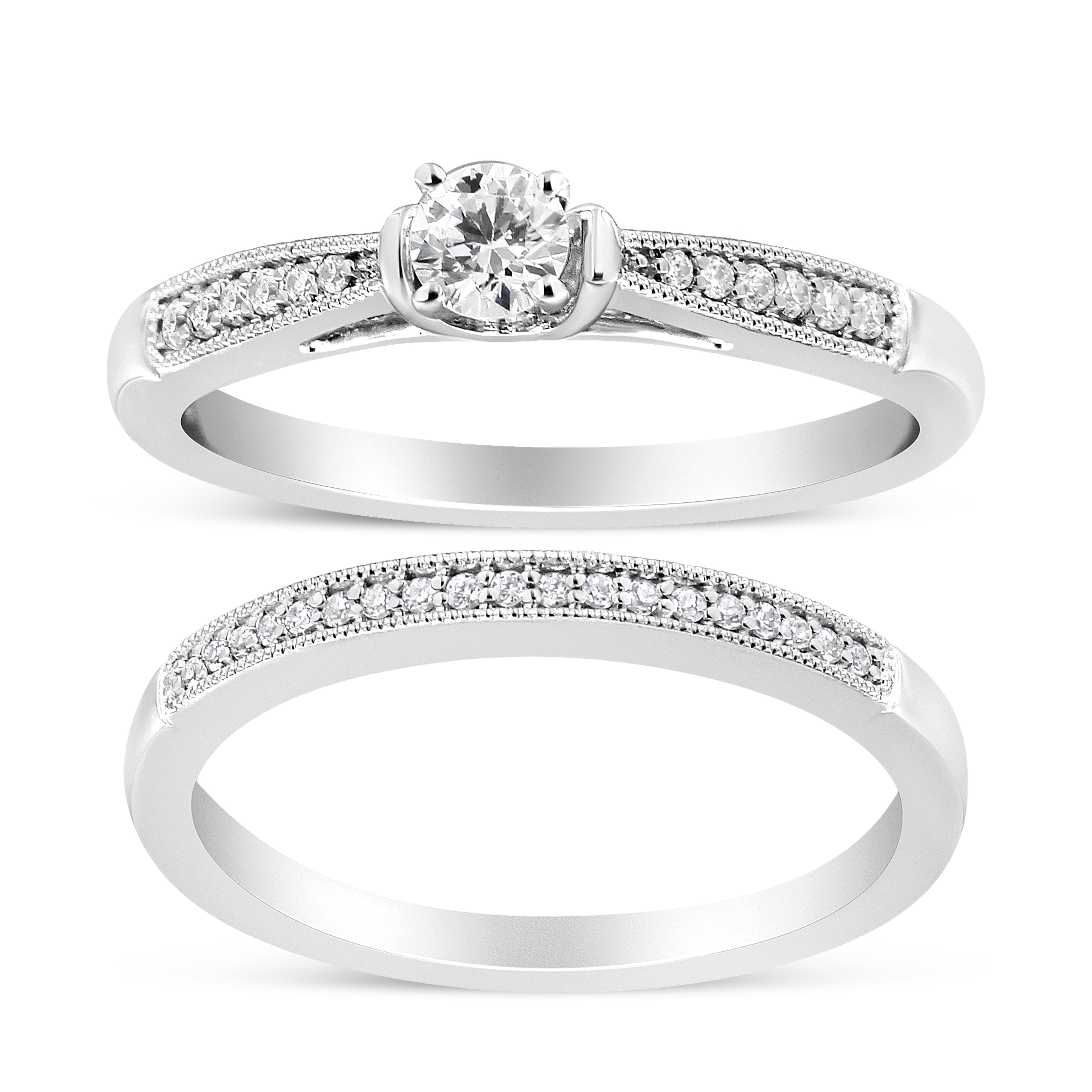 .925 Sterling Silver 1/3 Cttw Diamond Classic Engagement Ring Bridal Set with Milgrain I-J Color, I3 Clarity - Ring Size 7 on sale at MyriadMart