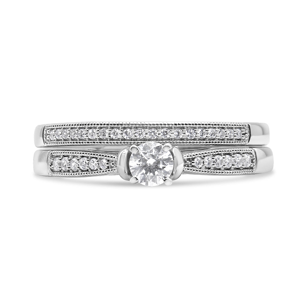 .925 Sterling Silver 1/3 Cttw Diamond Classic Engagement Ring Bridal Set with Milgrain I-J Color, I3 Clarity - Ring Size 7 on sale at MyriadMart