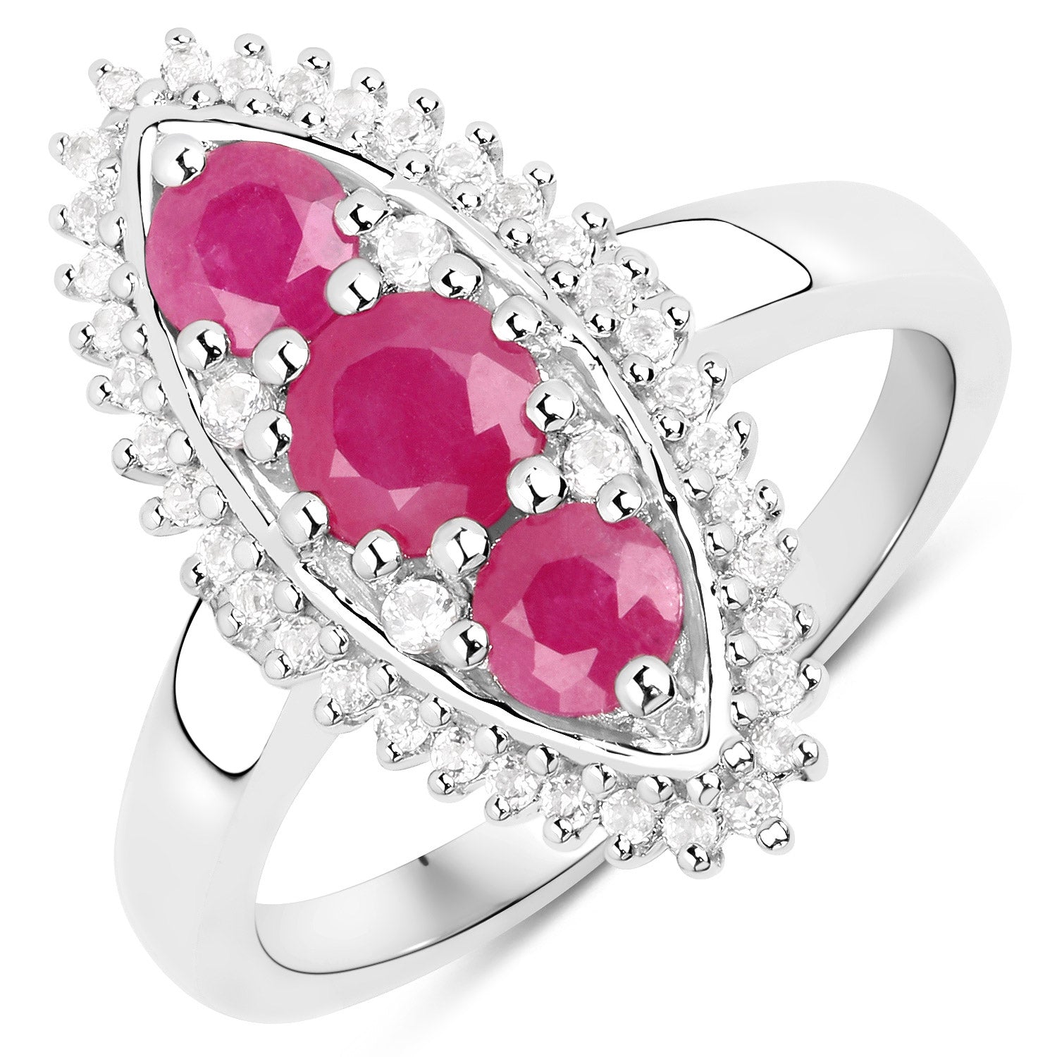 4.32 Carat Genuine Ruby and White Topaz .925 Sterling Silver 3 Piece Jewelry Set Ring, Earrings, and Pendant w/ Chain on sale at MyriadMart