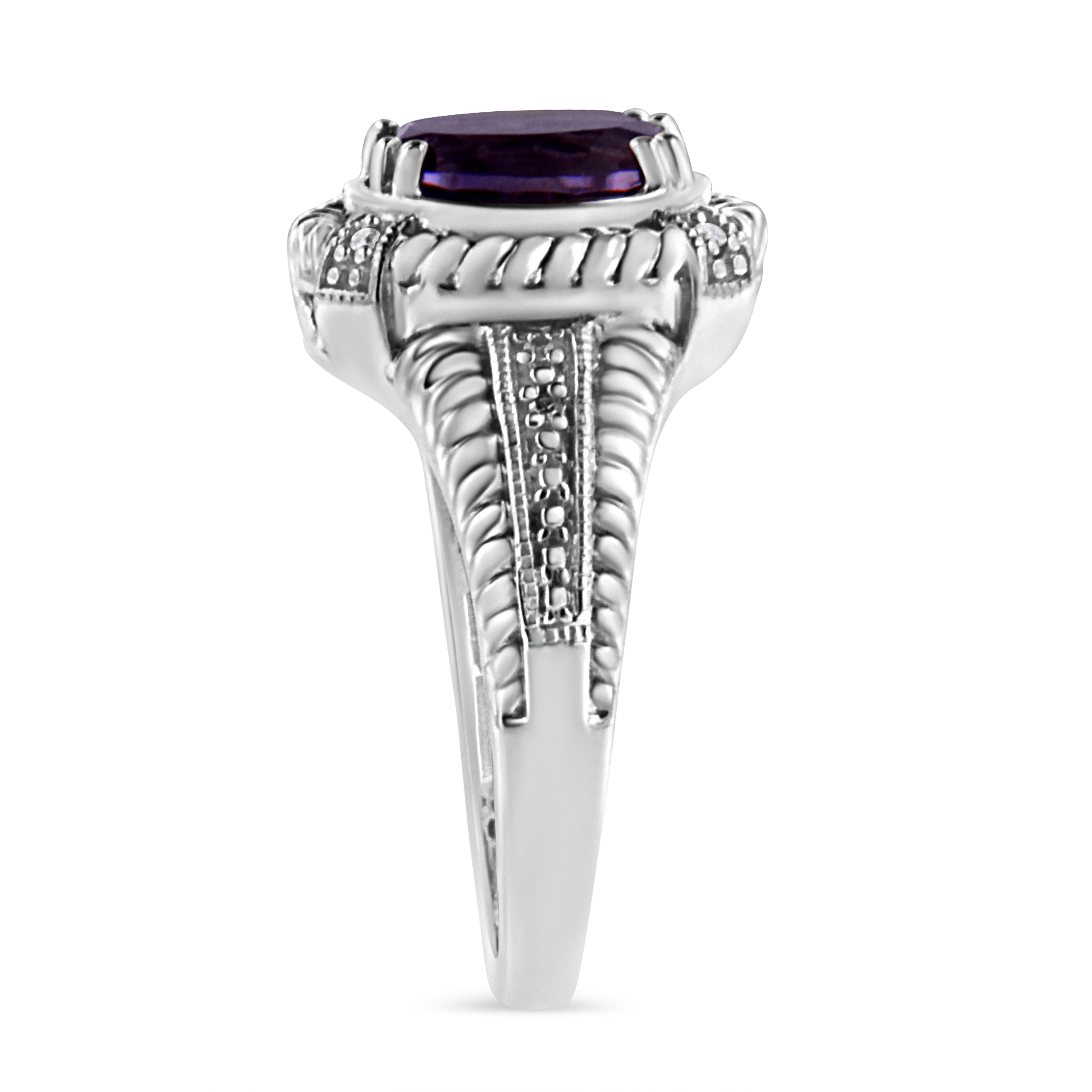 .925 Sterling Silver Prong Set Natural Oval Shape 9X7 MM Purple Amethyst Solitaire and Diamond Accent Ring I-J Color, I1-I2 Clarity - Ring Size 7 on sale at MyriadMart