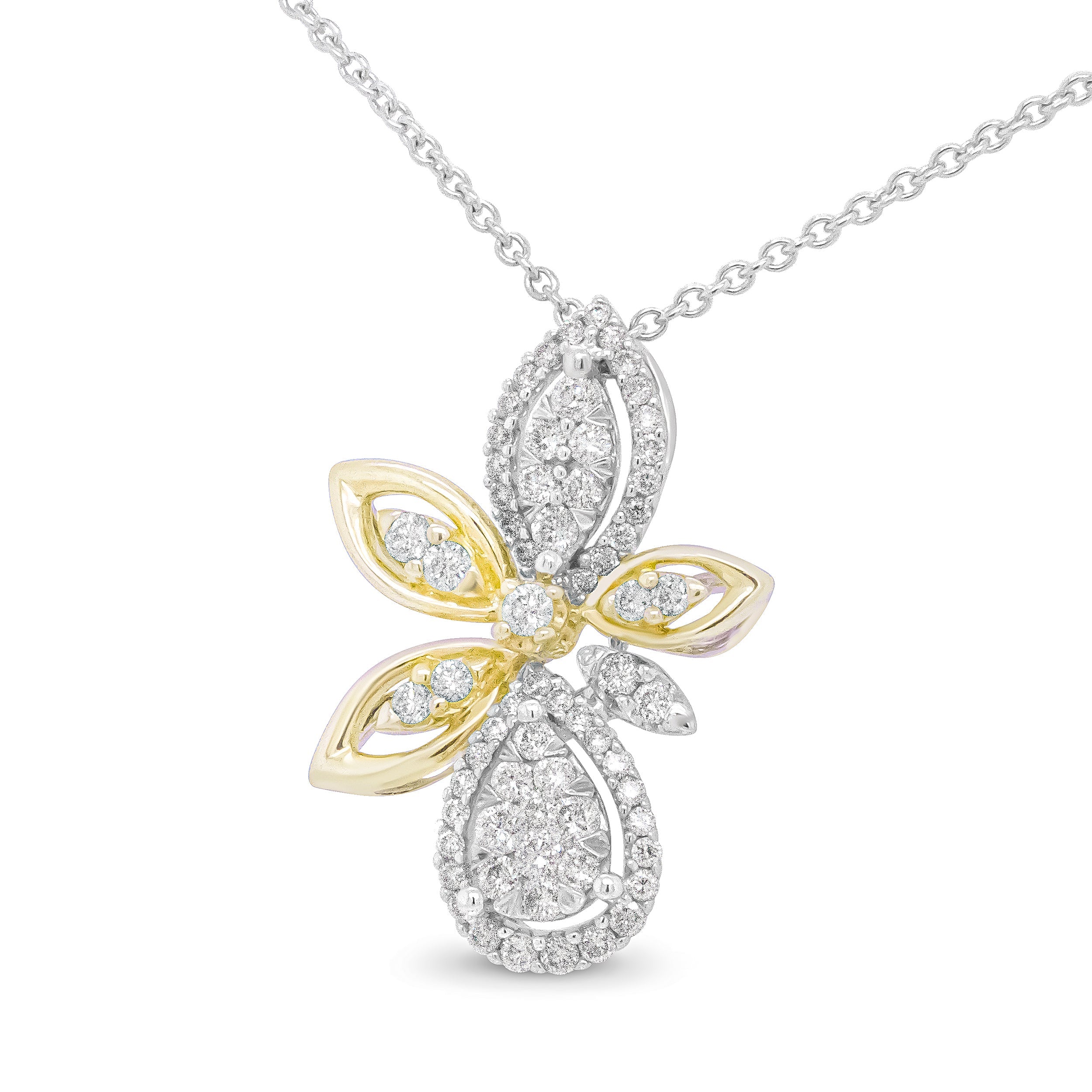 14K White and Yellow Gold 5/8 Cttw Round Diamond Marquise Floral Style 18" Pendant Necklace H-I Color, I1-I2 Clarity on sale at MyriadMart