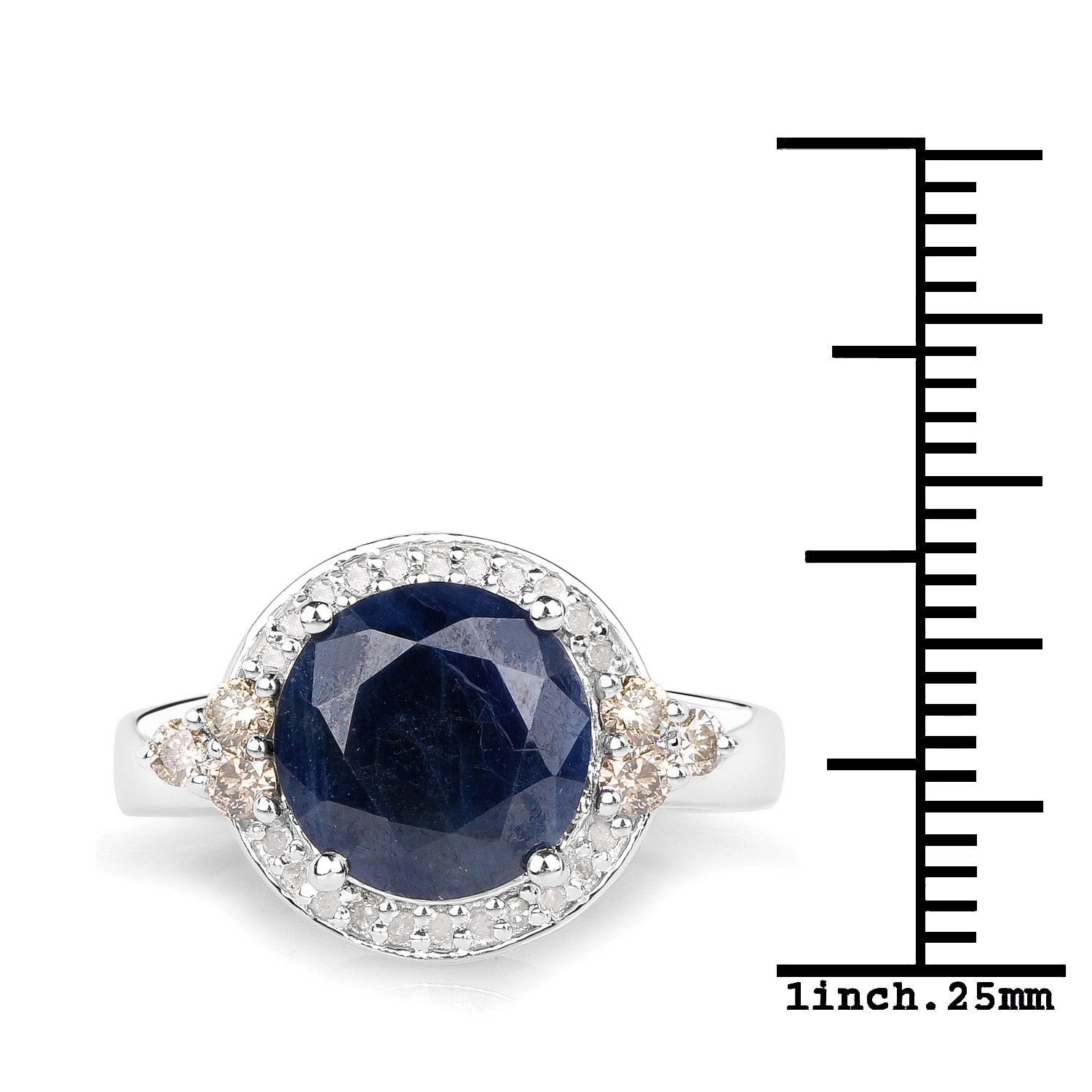 4.10 Carat Genuine Blue Sapphire, Champagne Diamond and White Diamond .925 Sterling Silver Ring on sale at MyriadMart