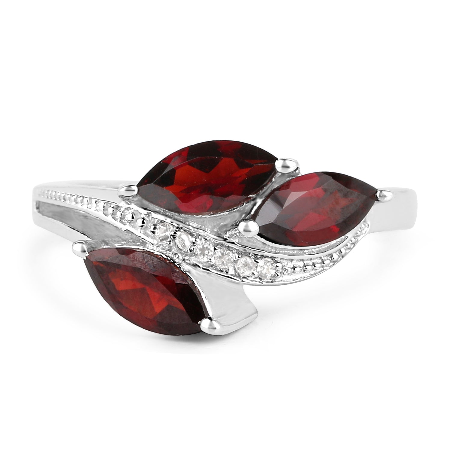 1.98 Carat Genuine Garnet and White Topaz .925 Sterling Silver Ring on sale at MyriadMart
