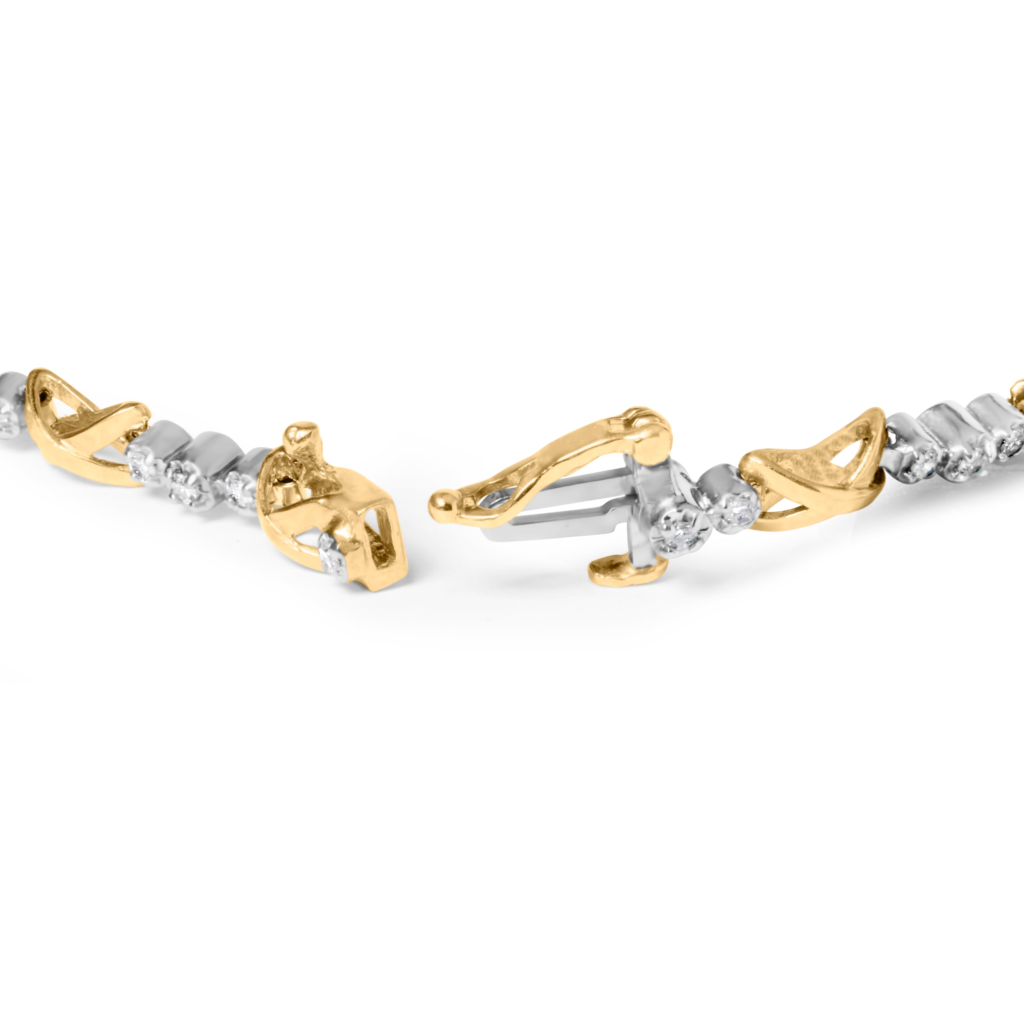 10K Two-Tone Gold 1/2 Cttw Diamond Alternating 3 Stone and X-Link 7" Bracelet I-J Color, I2-I3 Clarity on sale at MyriadMart