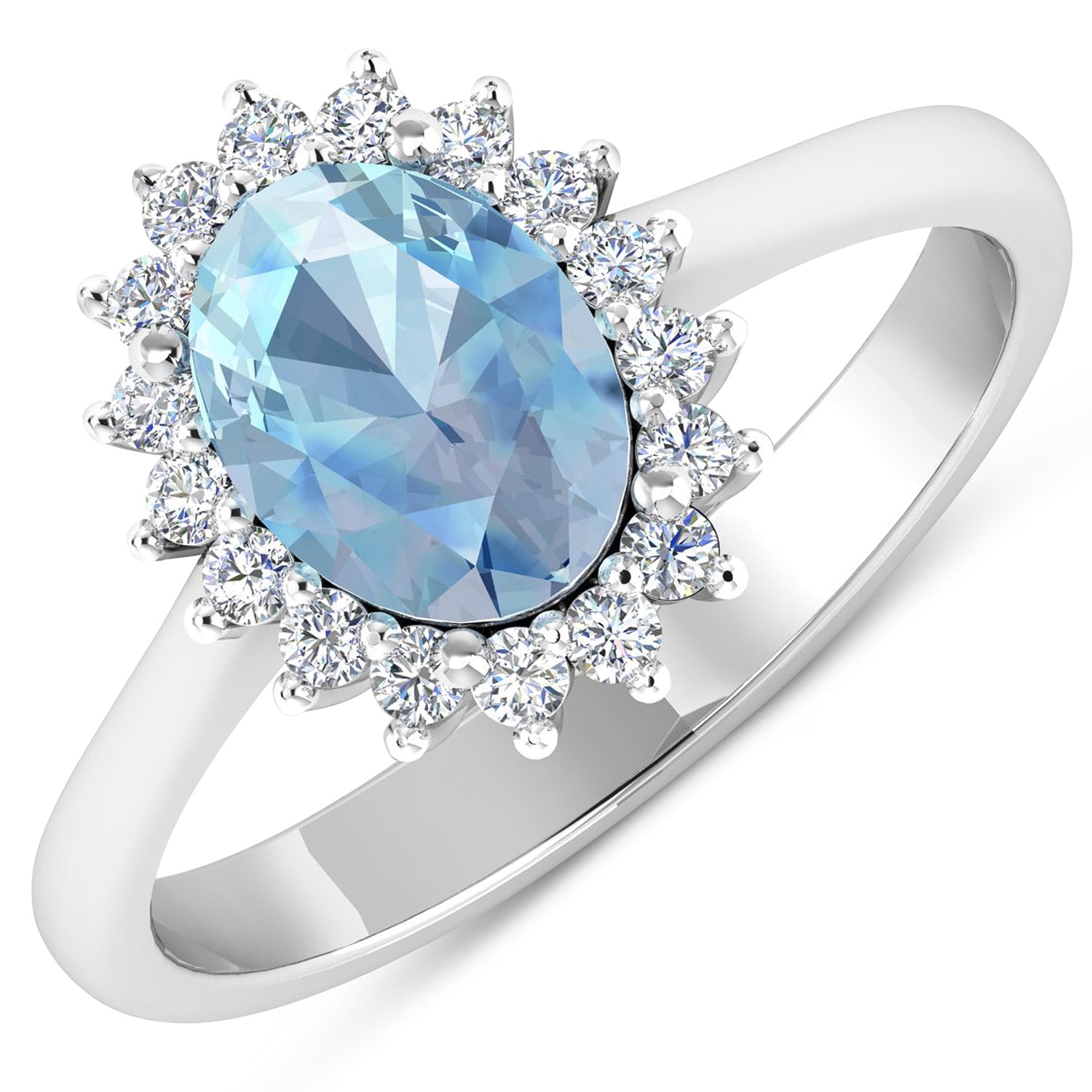 1.62 Carat Genuine Aquamarine and White Diamond 14K White Gold Ring on sale at MyriadMart