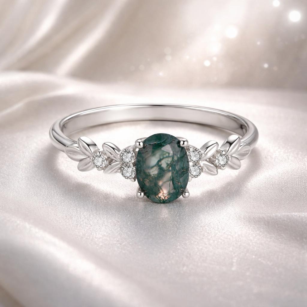 925 Sterling Silver Agate and CZ Pendant Ring Size 6 for Women on sale at MyriadMart