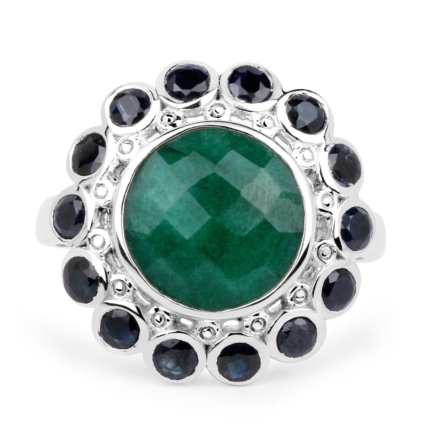 6.88 Carat Dyed Emerald & Blue Sapphire .925 Sterling Silver Ring on sale at MyriadMart
