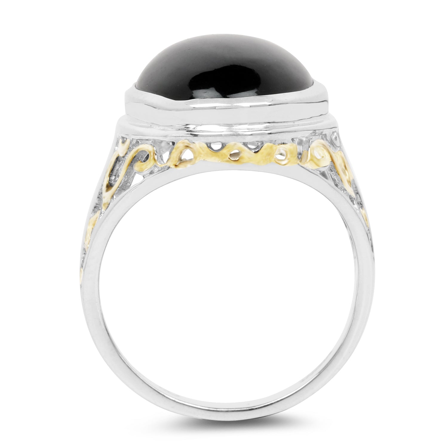 Two Tone Plated 10.92 Carat Genuine Black Onyx .925 Sterling Silver Ring on sale at MyriadMart