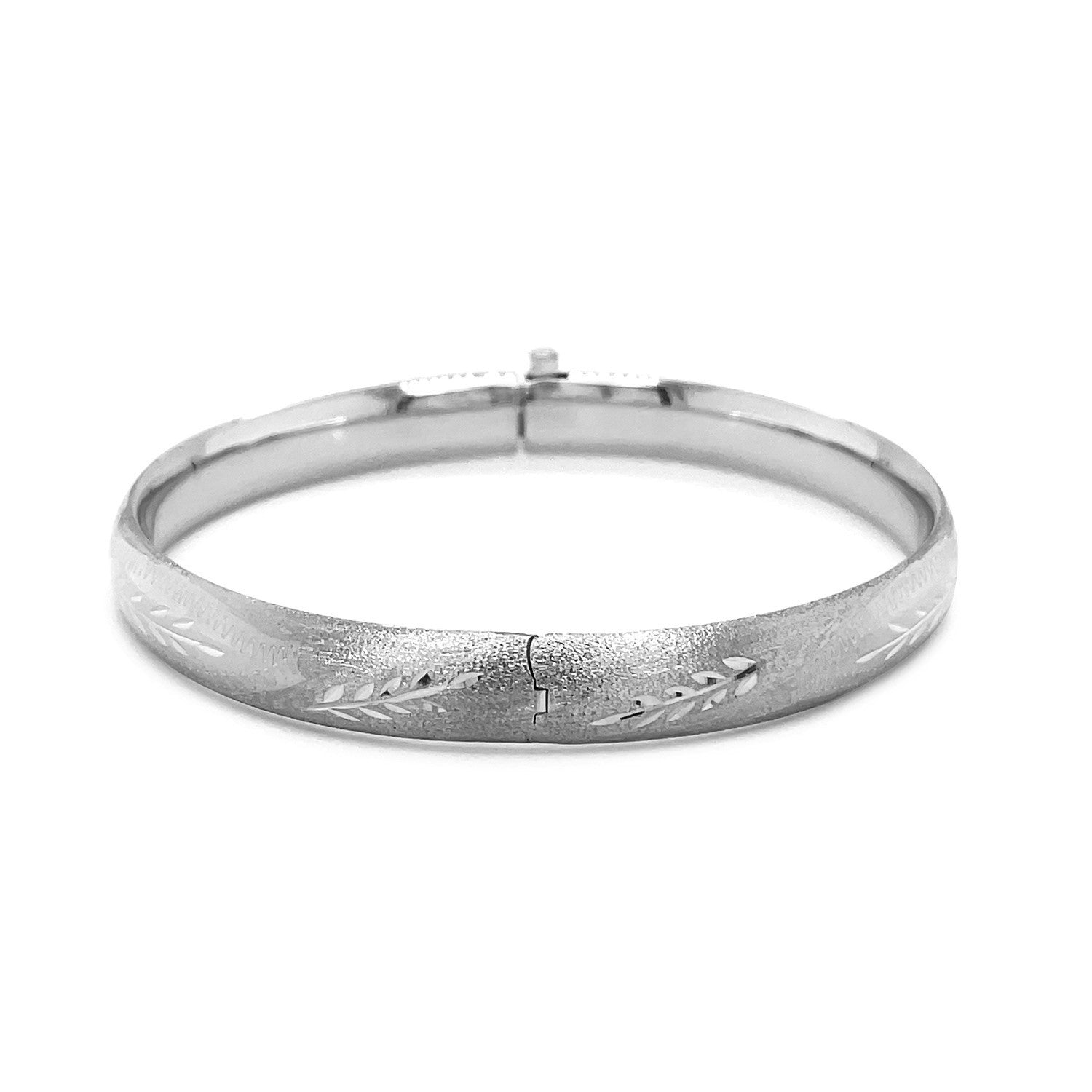 Classic Floral Carved Bangle in 14k White Gold 8.0mm on sale at MyriadMart