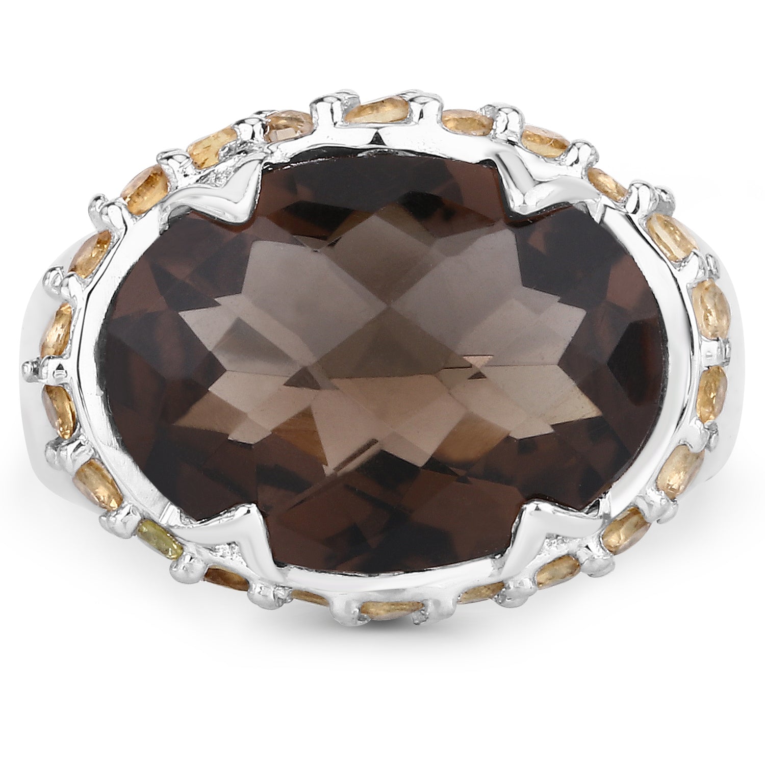 9.58 Carat Genuine Smoky Quartz and Citrine .925 Sterling Silver Ring on sale at MyriadMart