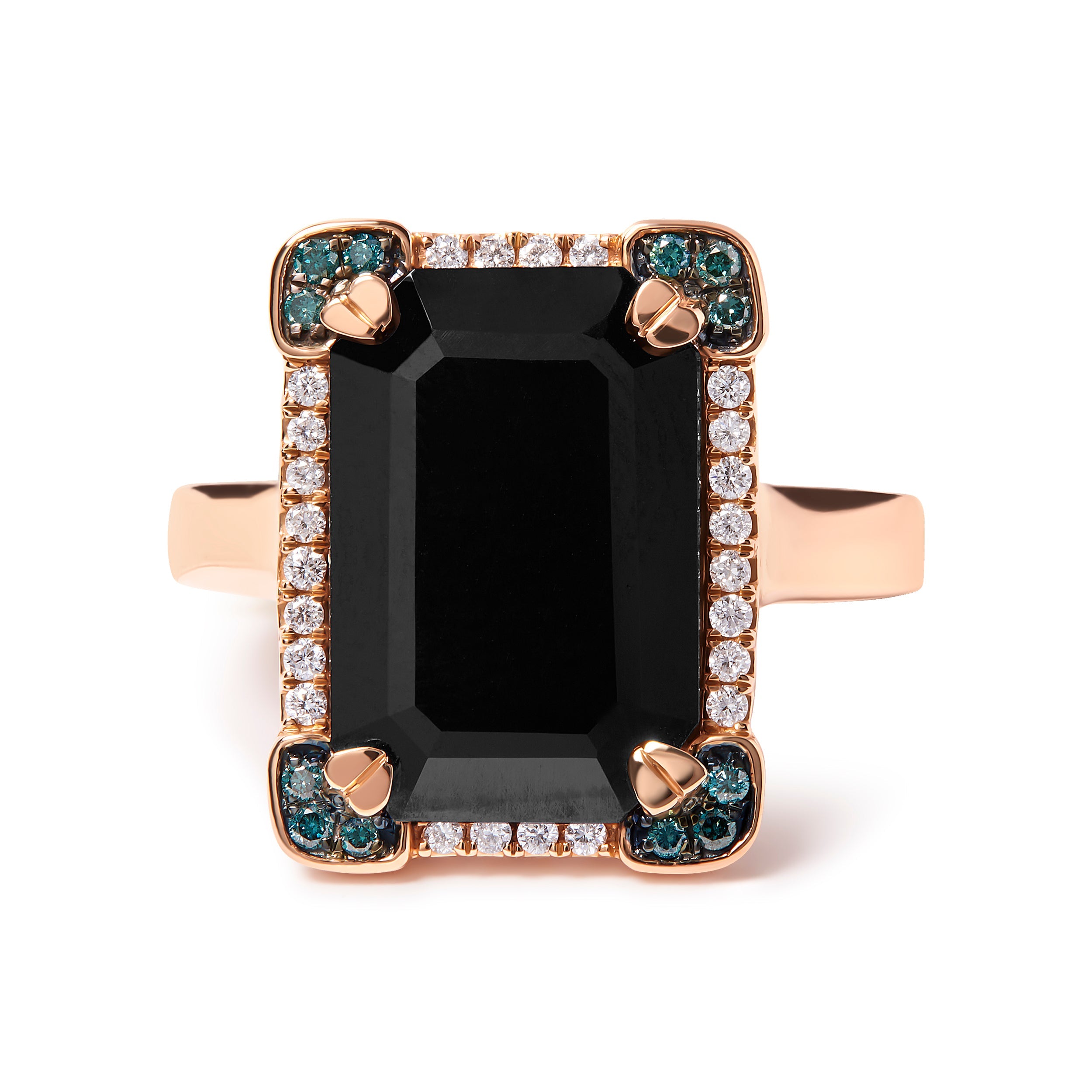 14K Rose Gold 15x10 MM Emerald-Cut Black Onyx and 1/5 Cttw Blue and White Diamond Halo Cocktail Ring G-H Color, SI1-SI2 Clarity - Size 7 on sale at MyriadMart