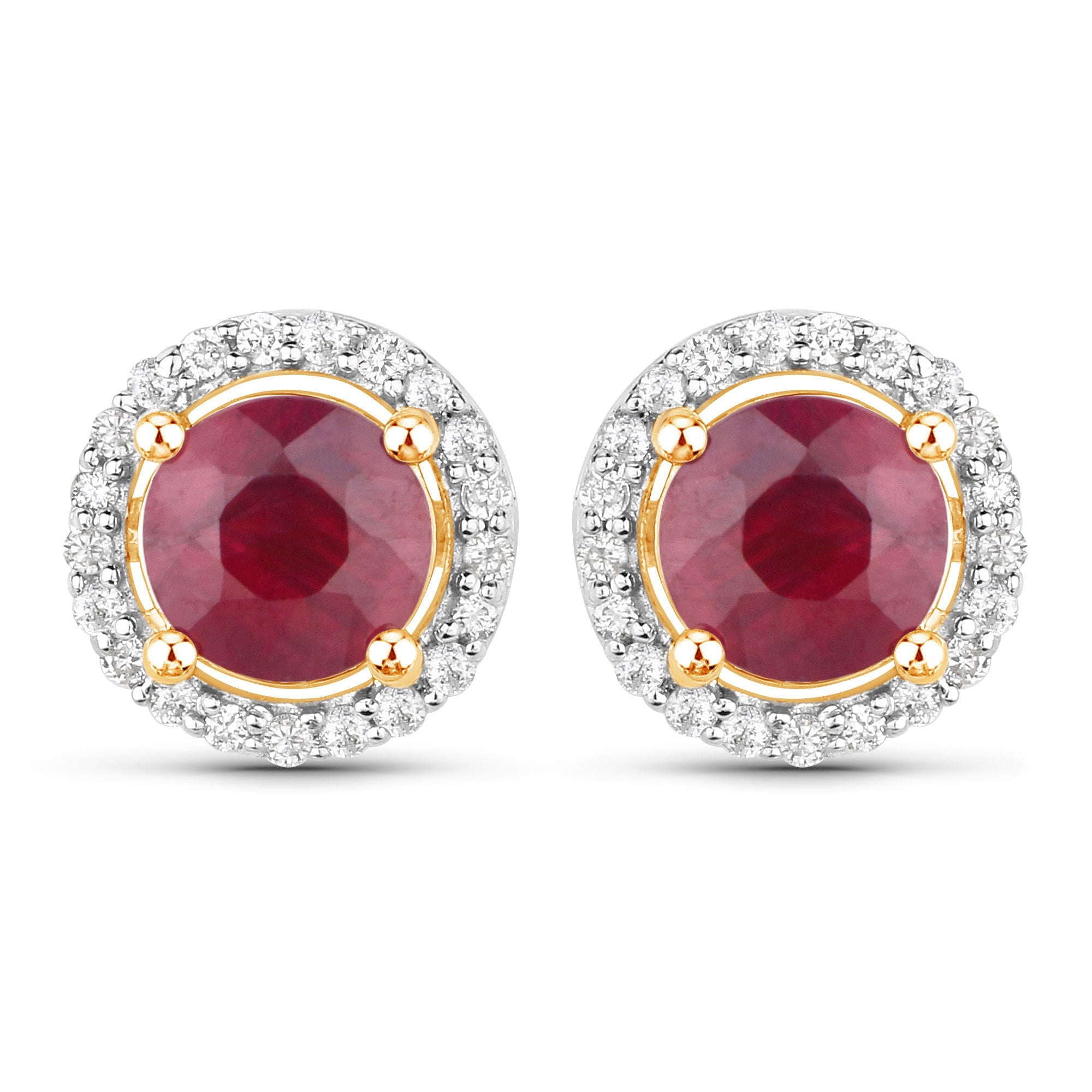 1.22 Carat Genuine Ruby and White Diamond 14K Yellow Gold Earrings on sale at MyriadMart